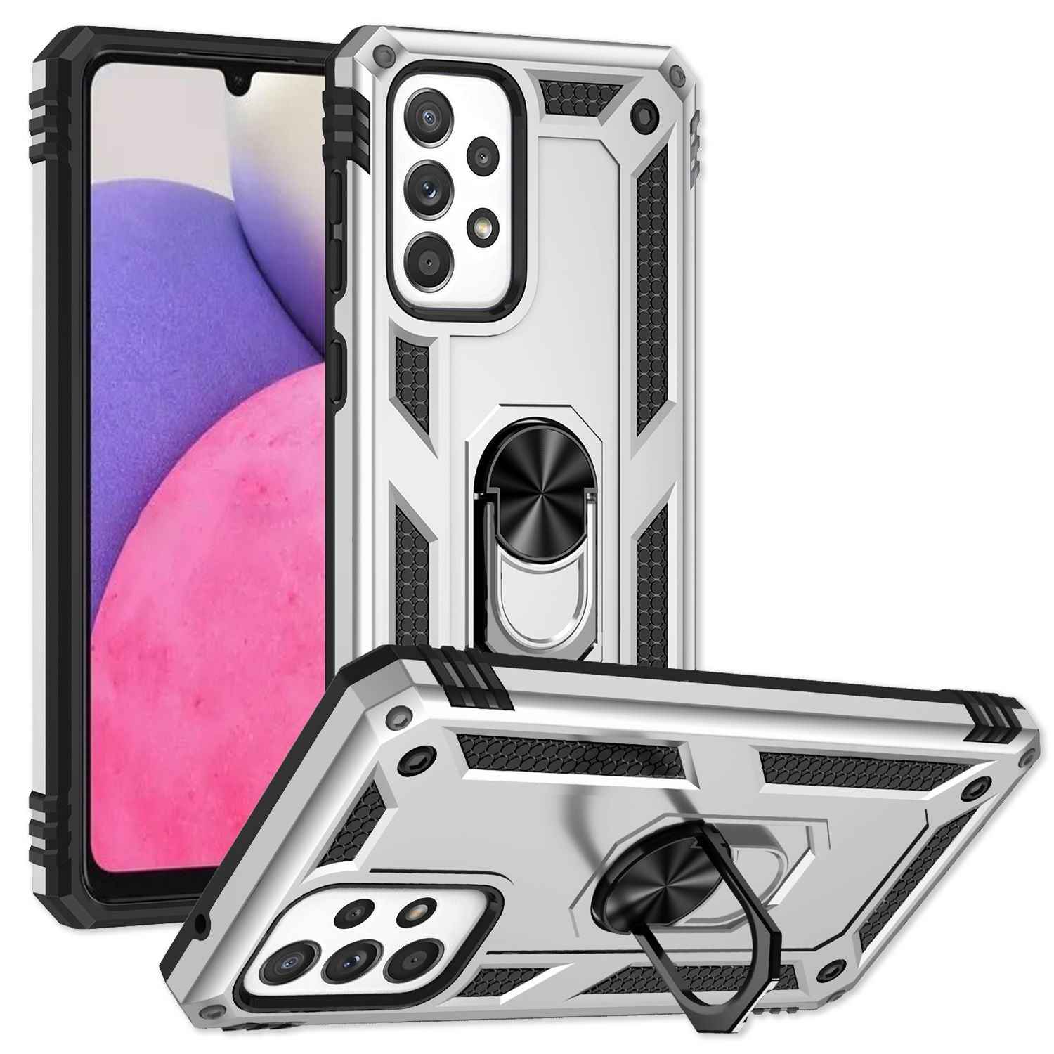 Military-Style Ringhülle für Samsung Galaxy A53, Extrem Schützend Stoßfest Robust Outdoor, Handyhülle mit 360° Ring für Standfunktion & KFZ-Halterung