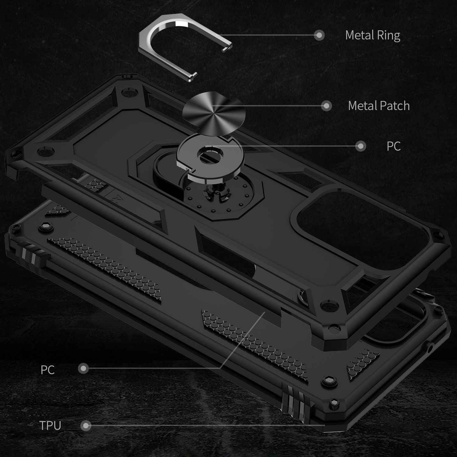 Military-Style Ringhülle für Samsung Galaxy A53, Extrem Schützend Stoßfest Robust Outdoor, Handyhülle mit 360° Ring für Standfunktion & KFZ-Halterung