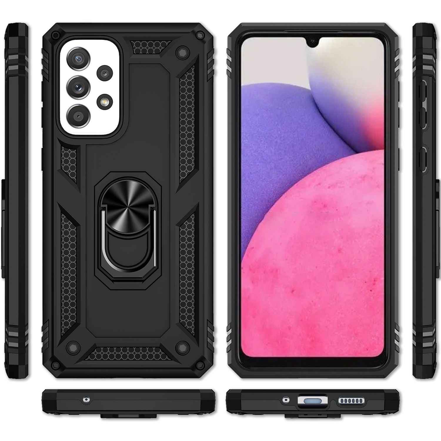 Military-Style Ringhülle für Samsung Galaxy A53, Extrem Schützend Stoßfest Robust Outdoor, Handyhülle mit 360° Ring für Standfunktion & KFZ-Halterung
