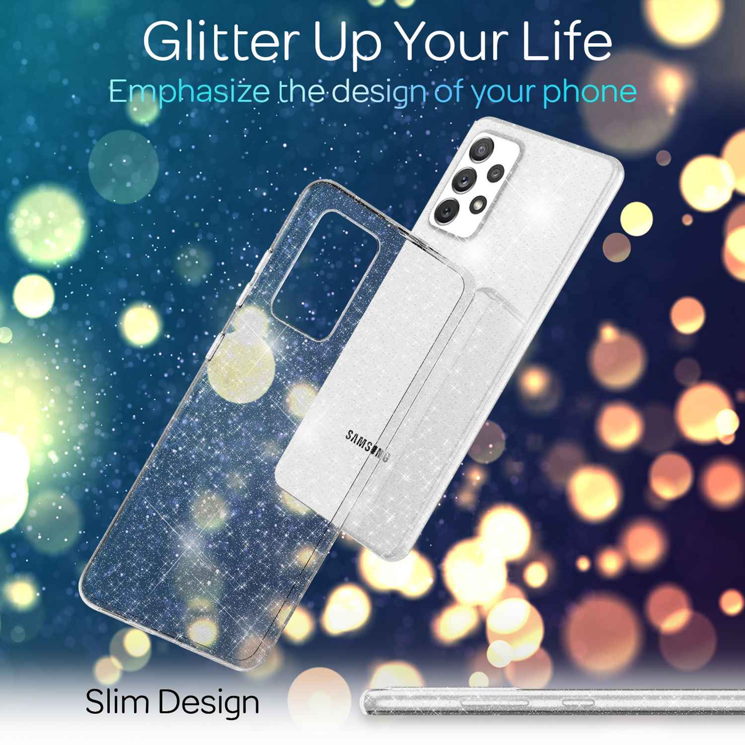 NALIA Klare Glitzerhülle für Samsung Galaxy A53, Durchsichtig Vergilbungsfrei