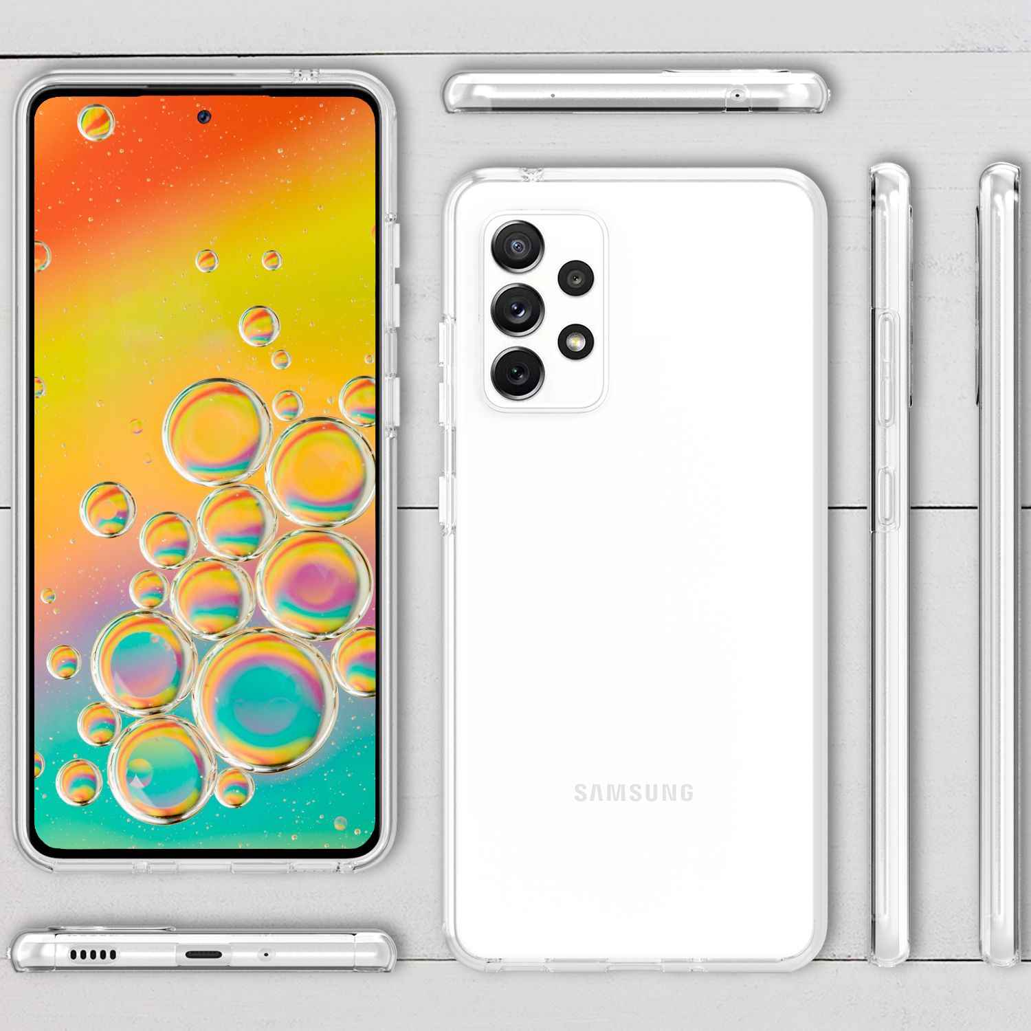 NALIA Klare 360° Schutzhülle für Samsung Galaxy A53, Komplettschutz Transparent Anti-Gelb Durchsichtig Robust, Hardcase & Silikon Bumper & Displayschutz, Full-Cover Etui Handyhülle