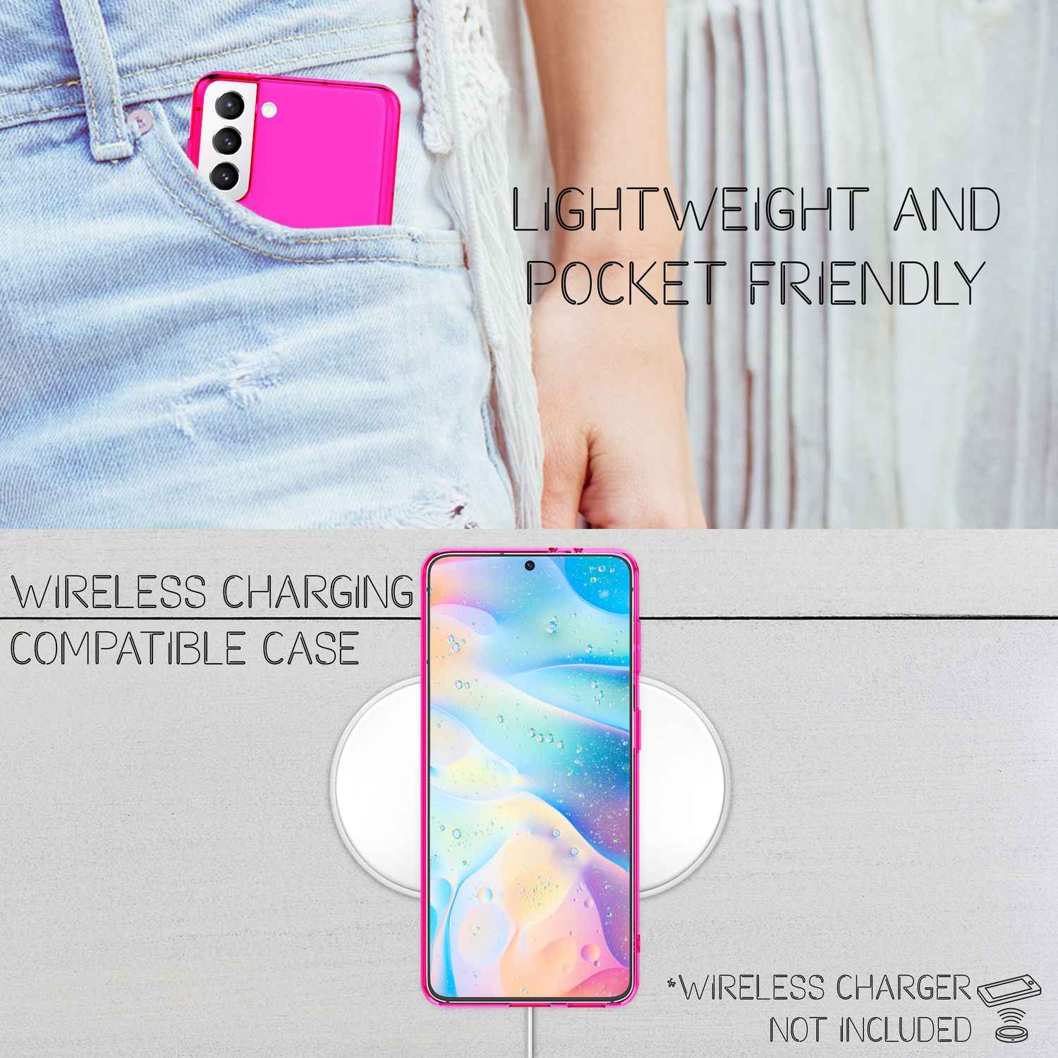 NALIA Klare Neon Silikonhülle für Samsung Galaxy S21 FE, Durchsichtig Bunt Leuchtend Anti-Gelb Vergilbungsfrei, Robuste Handyhülle Schutzhülle