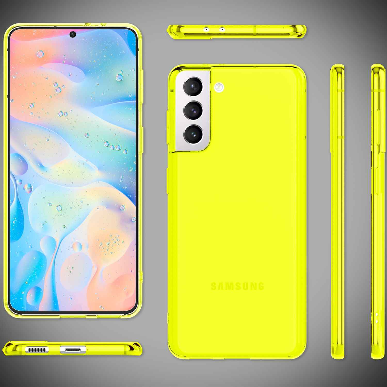NALIA Klare Neon Silikonhülle für Samsung Galaxy S21 FE, Durchsichtig Bunt Leuchtend Anti-Gelb Vergilbungsfrei, Robuste Handyhülle Schutzhülle