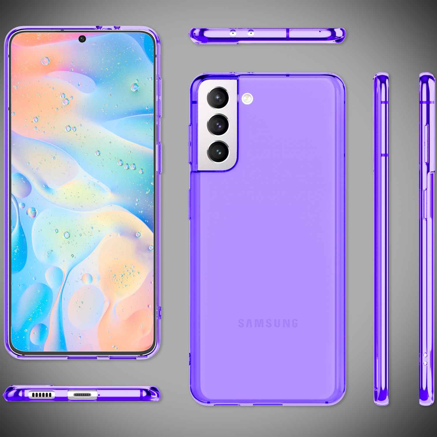 NALIA Klare Neon Silikonhülle für Samsung Galaxy S21 FE, Durchsichtig Bunt Leuchtend Anti-Gelb Vergilbungsfrei, Robuste Handyhülle Schutzhülle