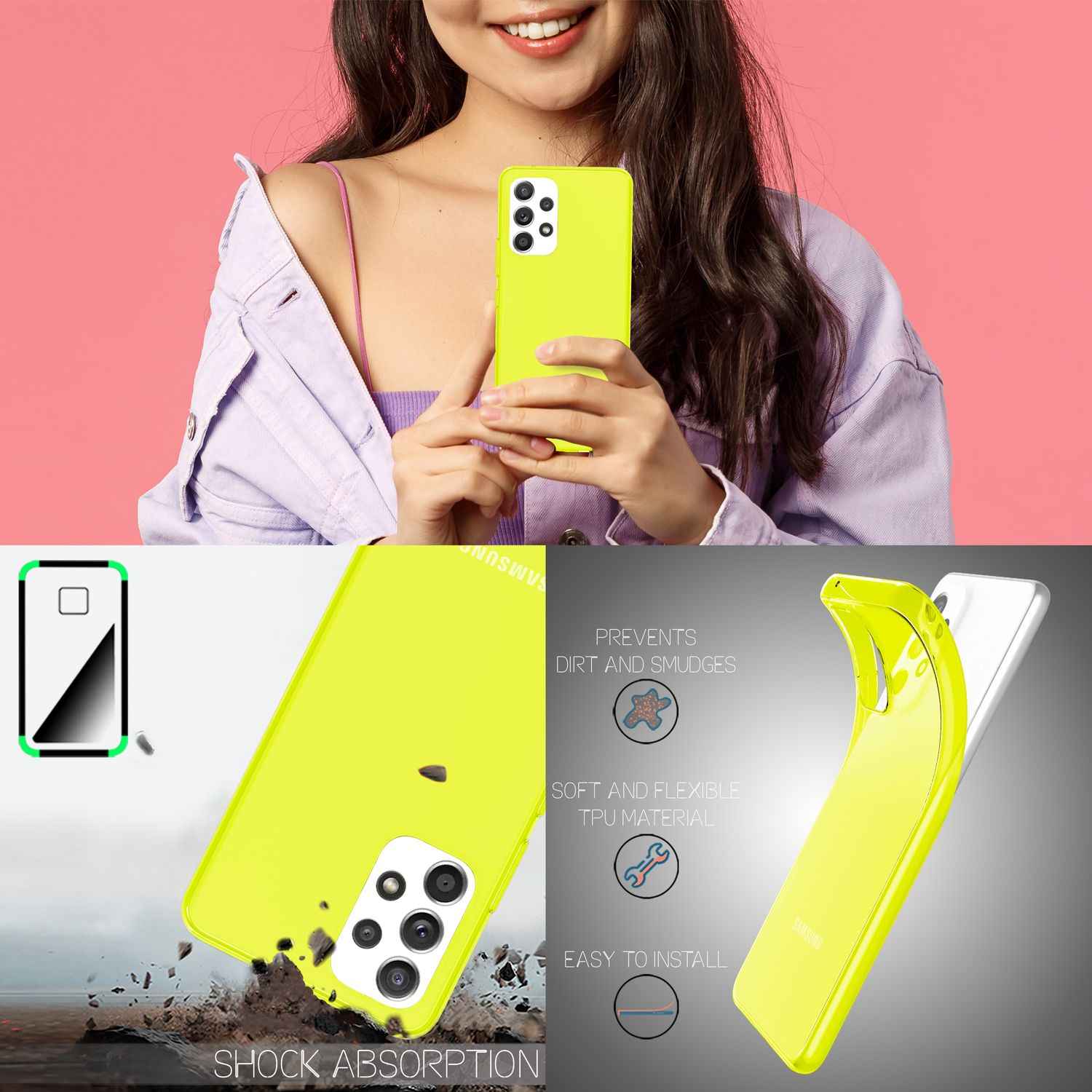 Klare Neon Silikonhülle für Samsung Galaxy A53, Handy Hülle Schutz TPU Case