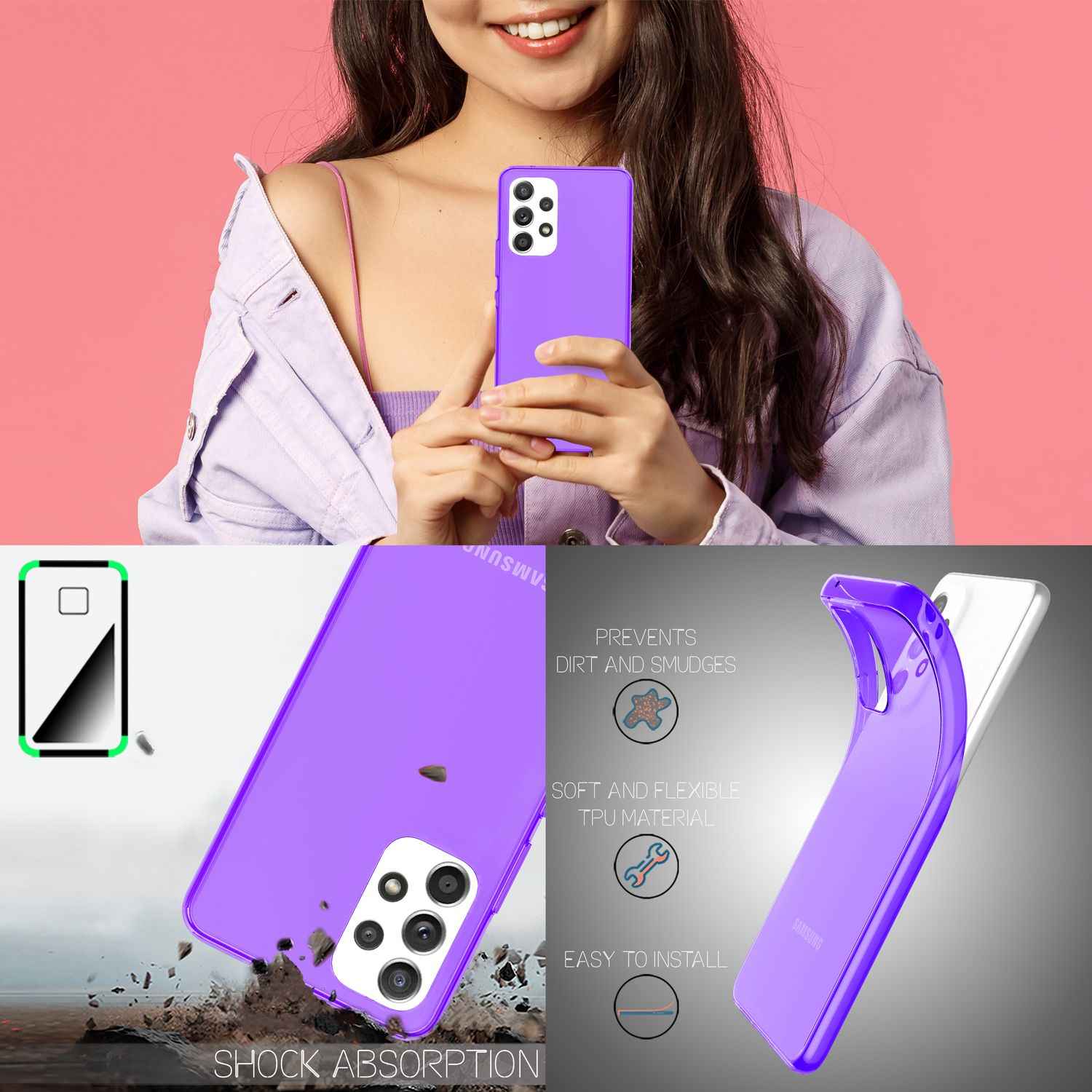 Klare Neon Silikonhülle für Samsung Galaxy A53, Handy Hülle Schutz TPU Case
