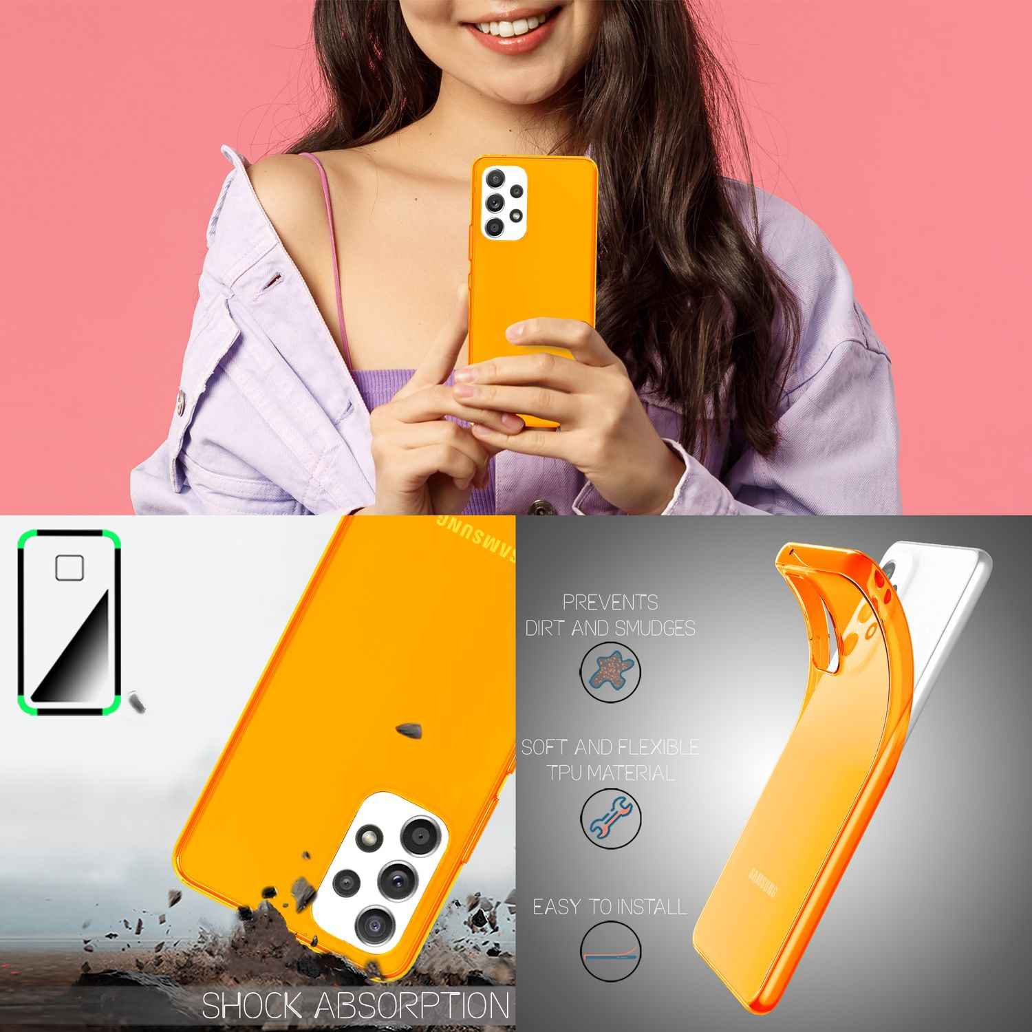 Klare Neon Silikonhülle für Samsung Galaxy A53, Handy Hülle Schutz TPU Case