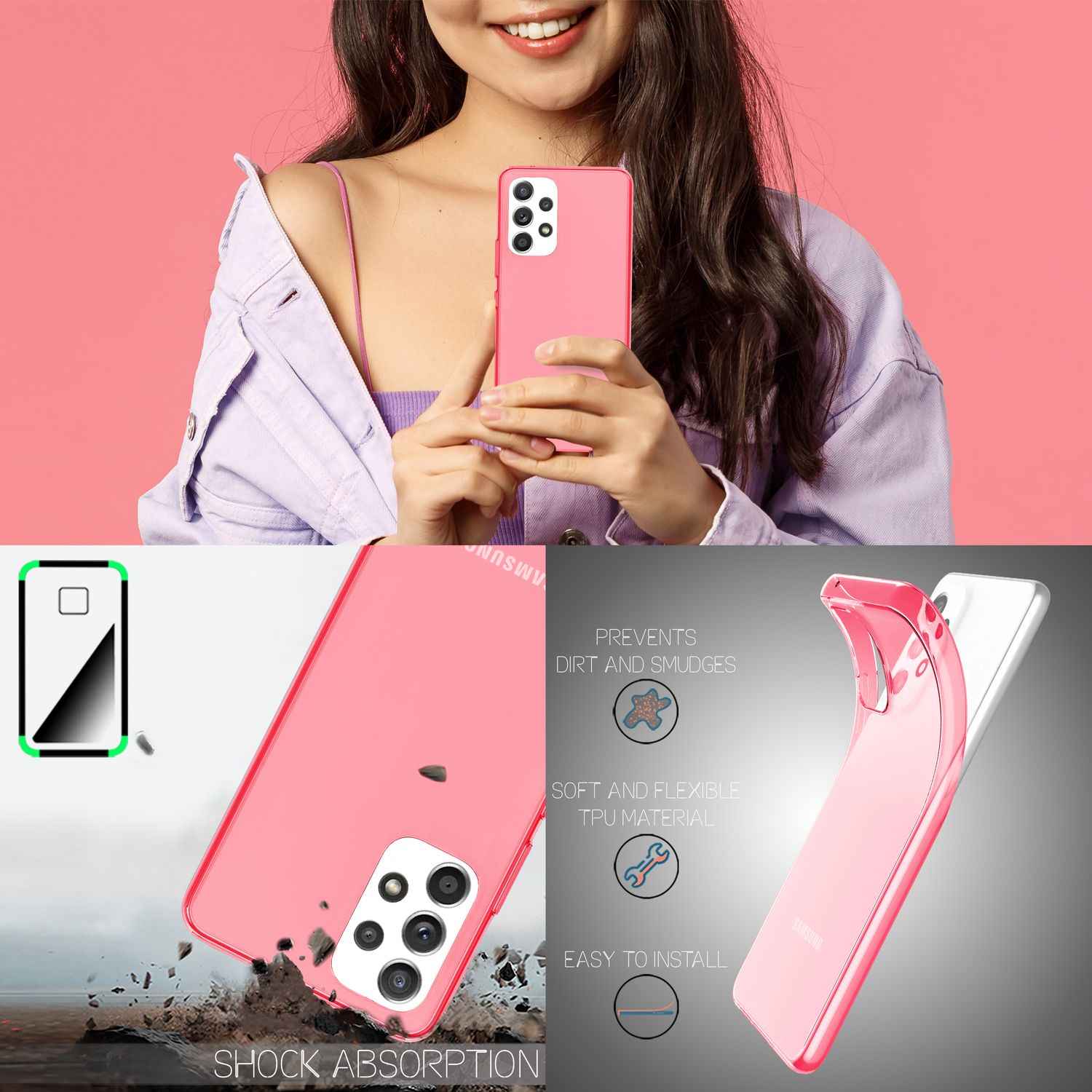 Klare Neon Silikonhülle für Samsung Galaxy A53, Handy Hülle Schutz TPU Case