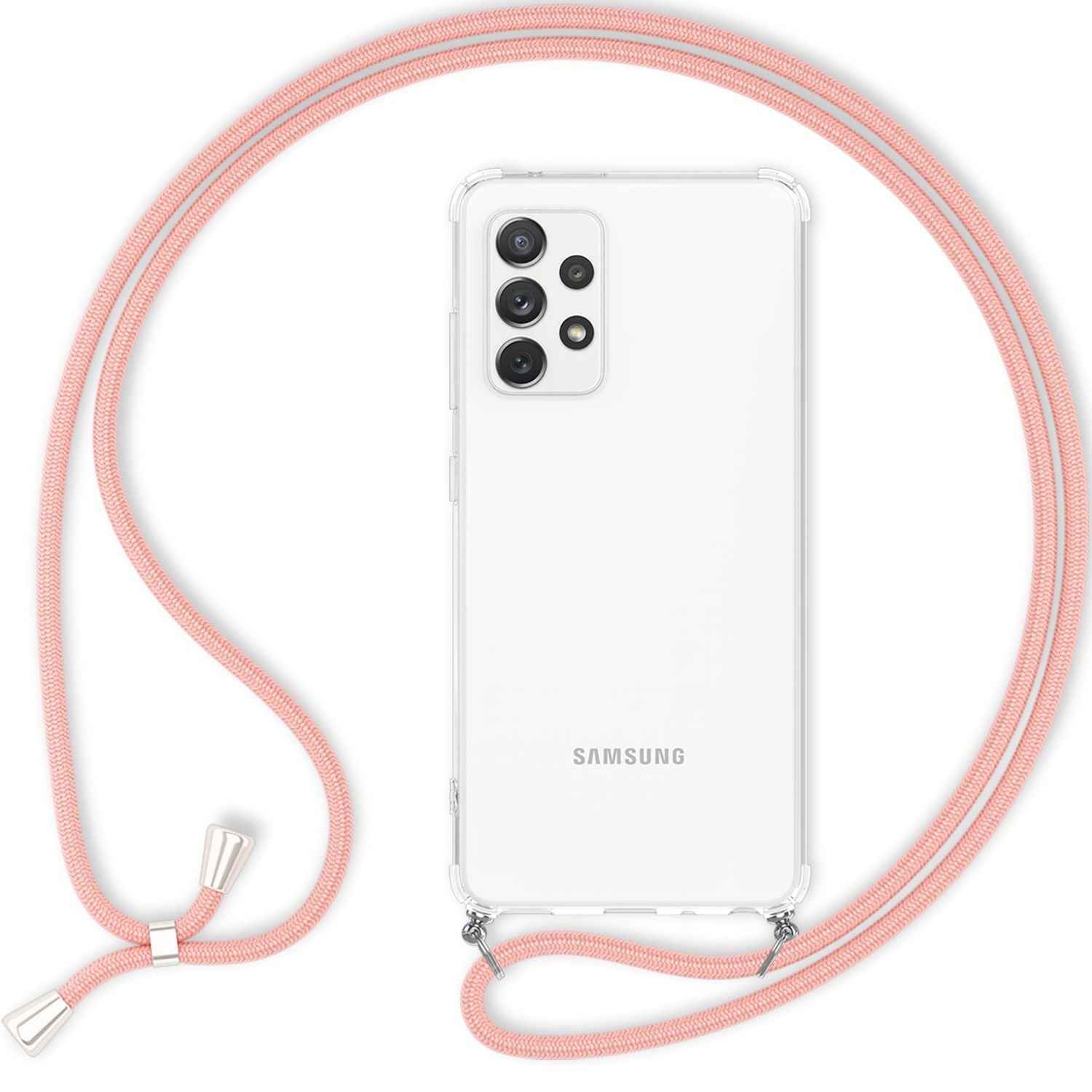 NALIA Handyhülle mit Kette für Samsung Galaxy A53, Transparente Schutzhülle & Handy-Schnur zum Umhängen, Robust Vergilbungsfrei Klar, Hardcase & Silikon Rahmen