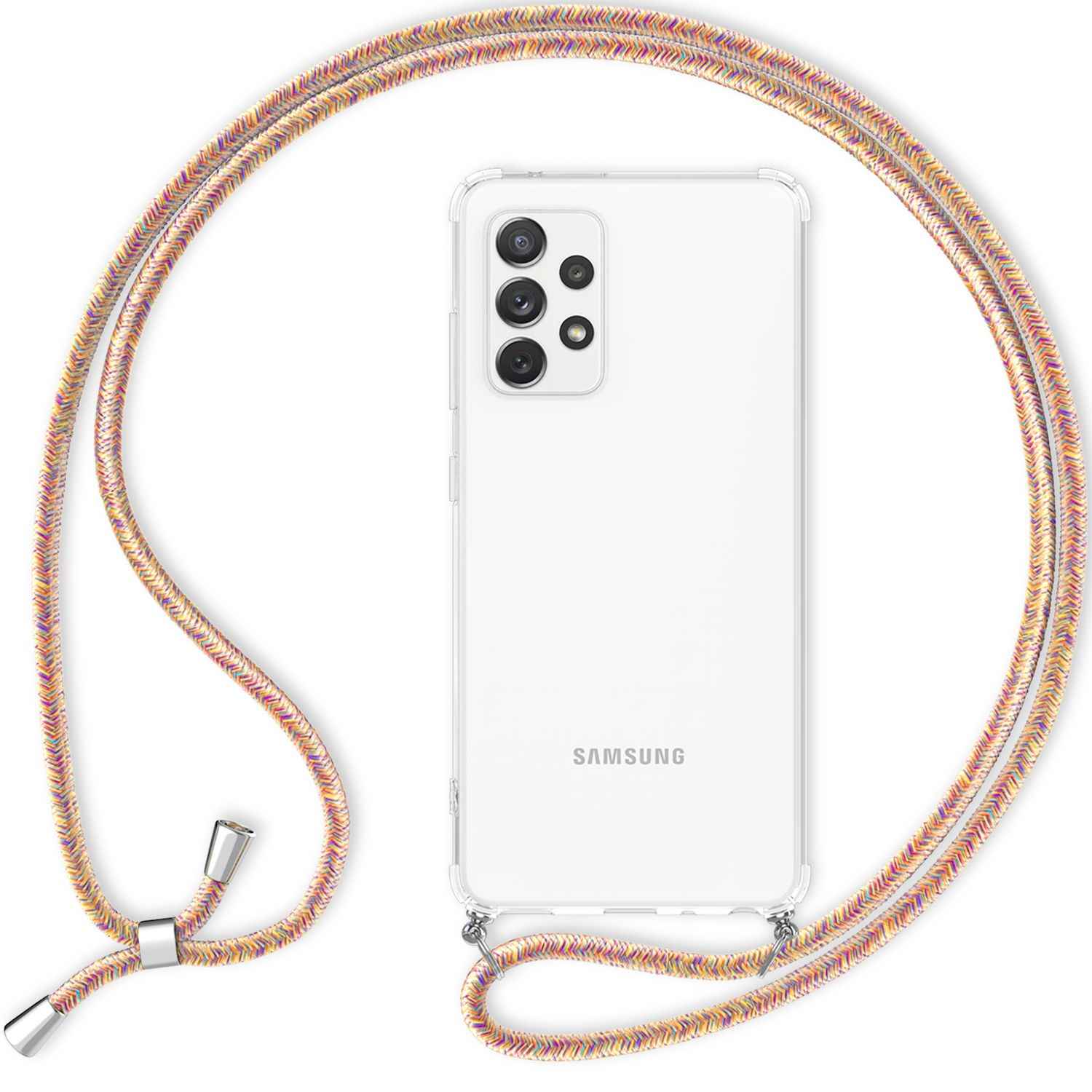 NALIA Handyhülle mit Kette für Samsung Galaxy A53, Transparente Schutzhülle & Handy-Schnur zum Umhängen, Robust Vergilbungsfrei Klar, Hardcase & Silikon Rahmen