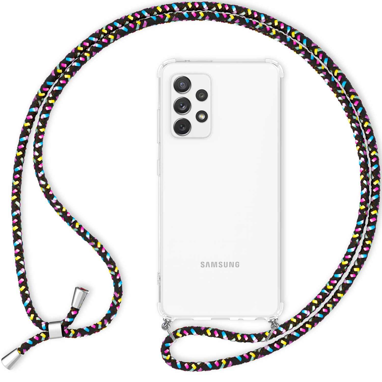 NALIA Handyhülle mit Kette für Samsung Galaxy A53, Transparente Schutzhülle & Handy-Schnur zum Umhängen, Robust Vergilbungsfrei Klar, Hardcase & Silikon Rahmen