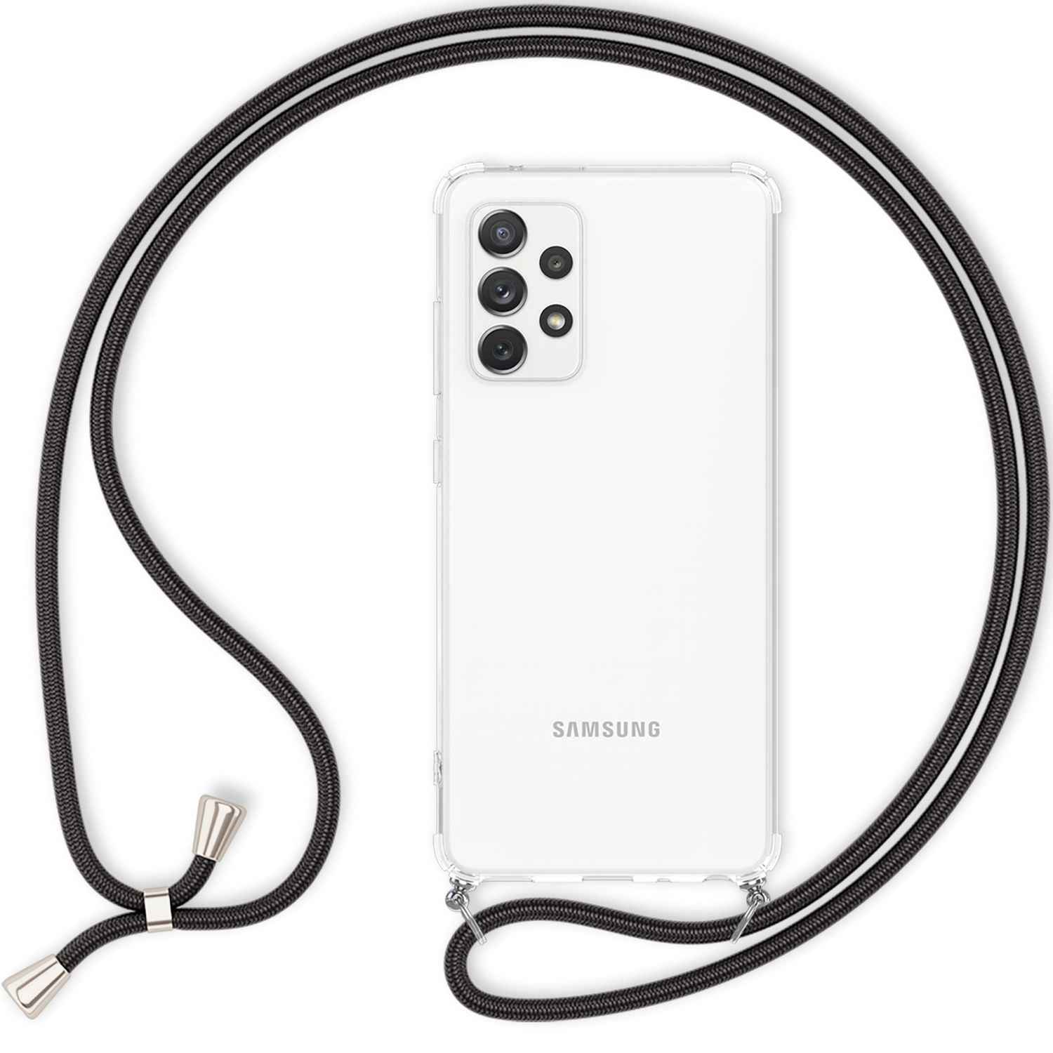 NALIA Handyhülle mit Kette für Samsung Galaxy A53, Transparente Schutzhülle & Handy-Schnur zum Umhängen, Robust Vergilbungsfrei Klar, Hardcase & Silikon Rahmen