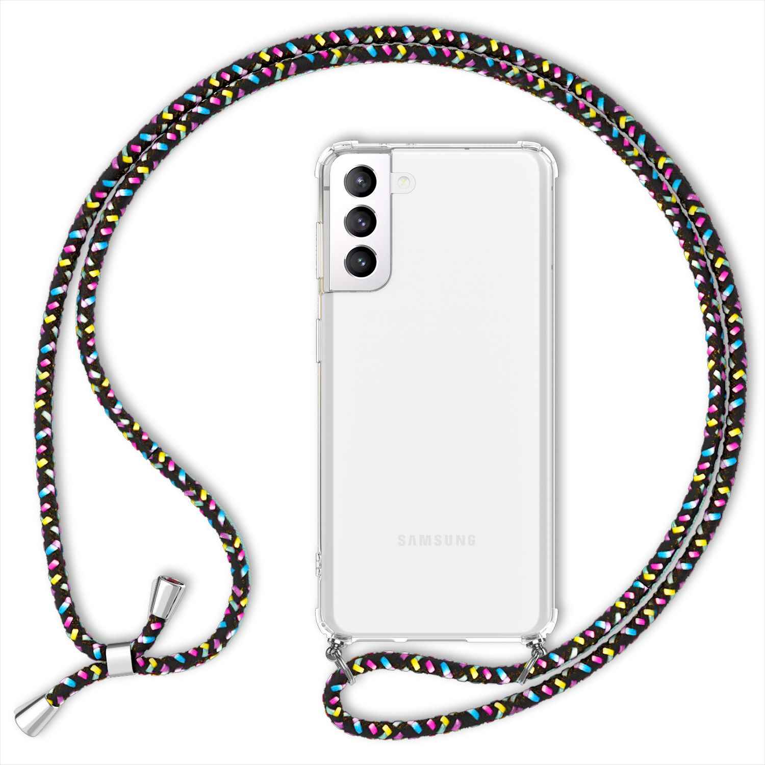 NALIA Handyhülle mit Kette für Samsung Galaxy S22 Plus, Transparente Schutzhülle & Handy-Schnur zum Umhängen, Robust Vergilbungsfrei Klar