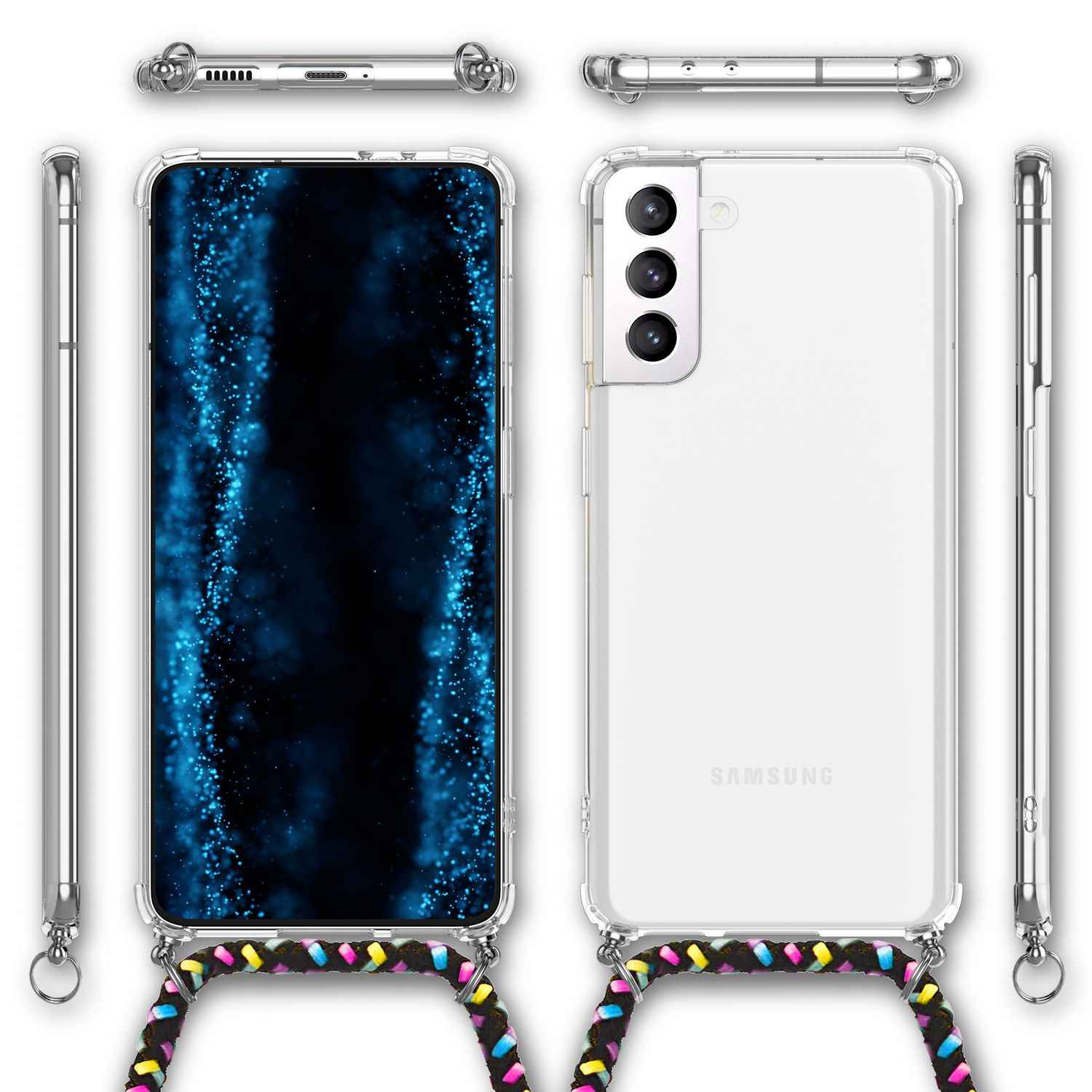 NALIA Handyhülle mit Kette für Samsung Galaxy S22 Plus, Transparente Schutzhülle & Handy-Schnur zum Umhängen, Robust Vergilbungsfrei Klar