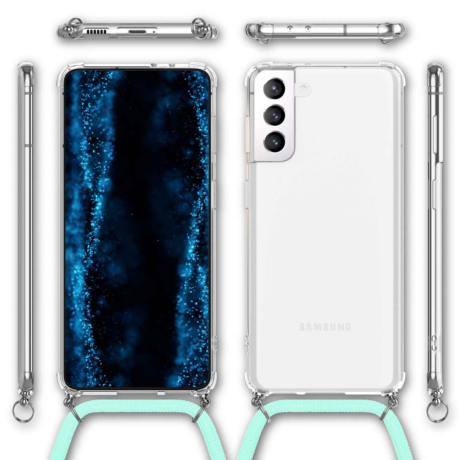 NALIA Handyhülle mit Kette für Samsung Galaxy S22 Plus, Transparente Schutzhülle & Handy-Schnur zum Umhängen, Robust Vergilbungsfrei Klar