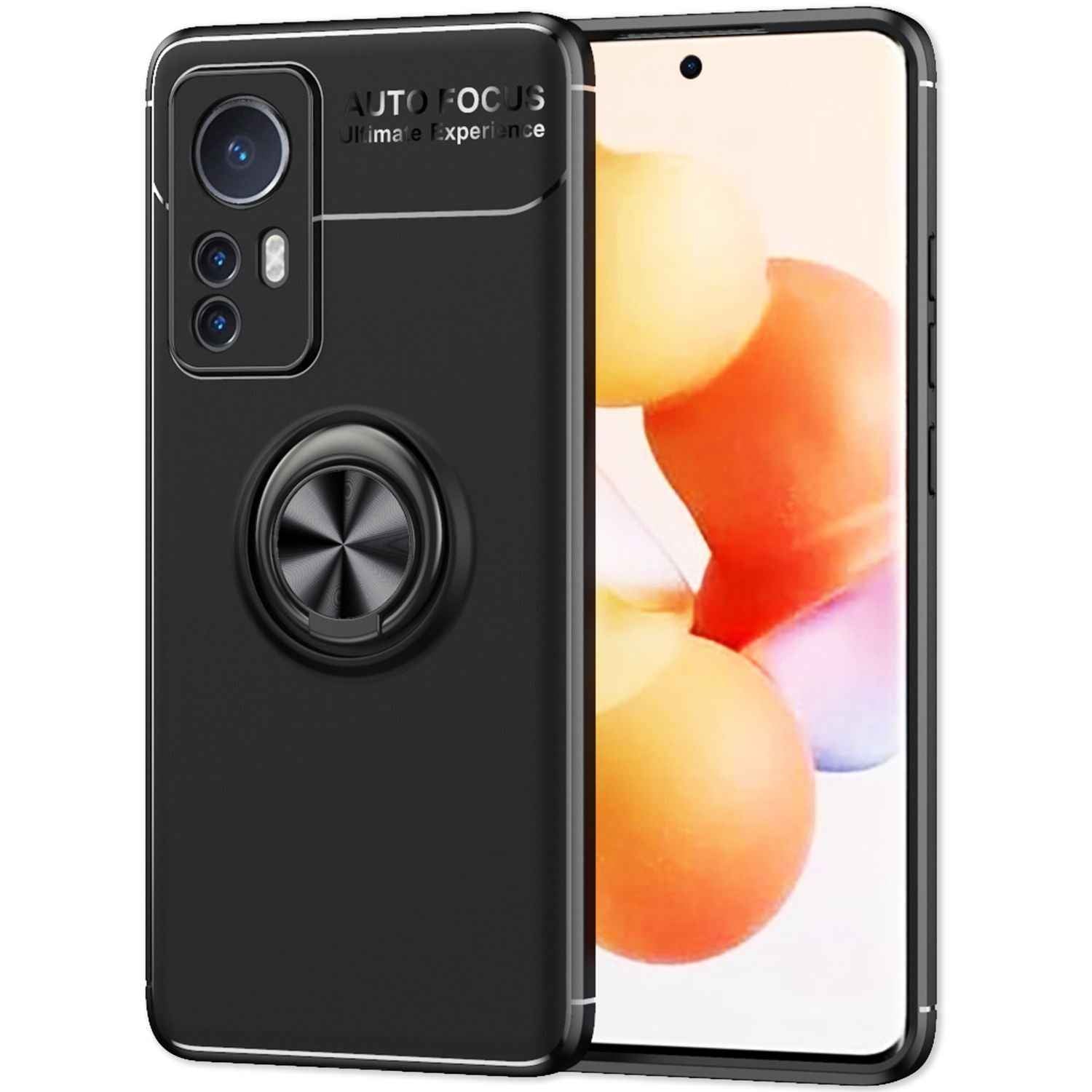 Matt-Schwarze Ringhülle für Xiaomi 12 / Xiaomi 12X - Handy Silikon Hülle Case