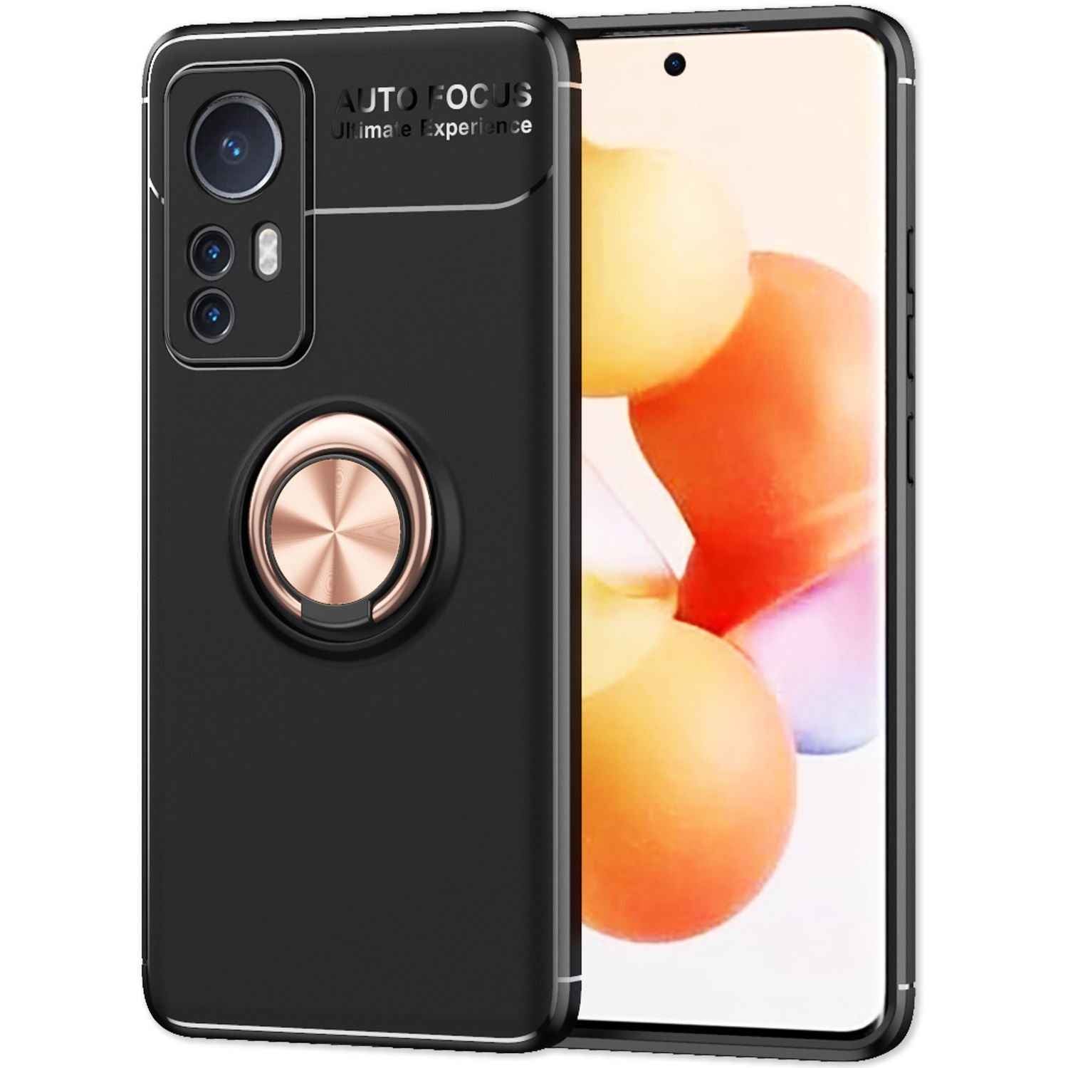 Matt-Schwarze Ringhülle für Xiaomi 12 / Xiaomi 12X - Handy Silikon Hülle Case
