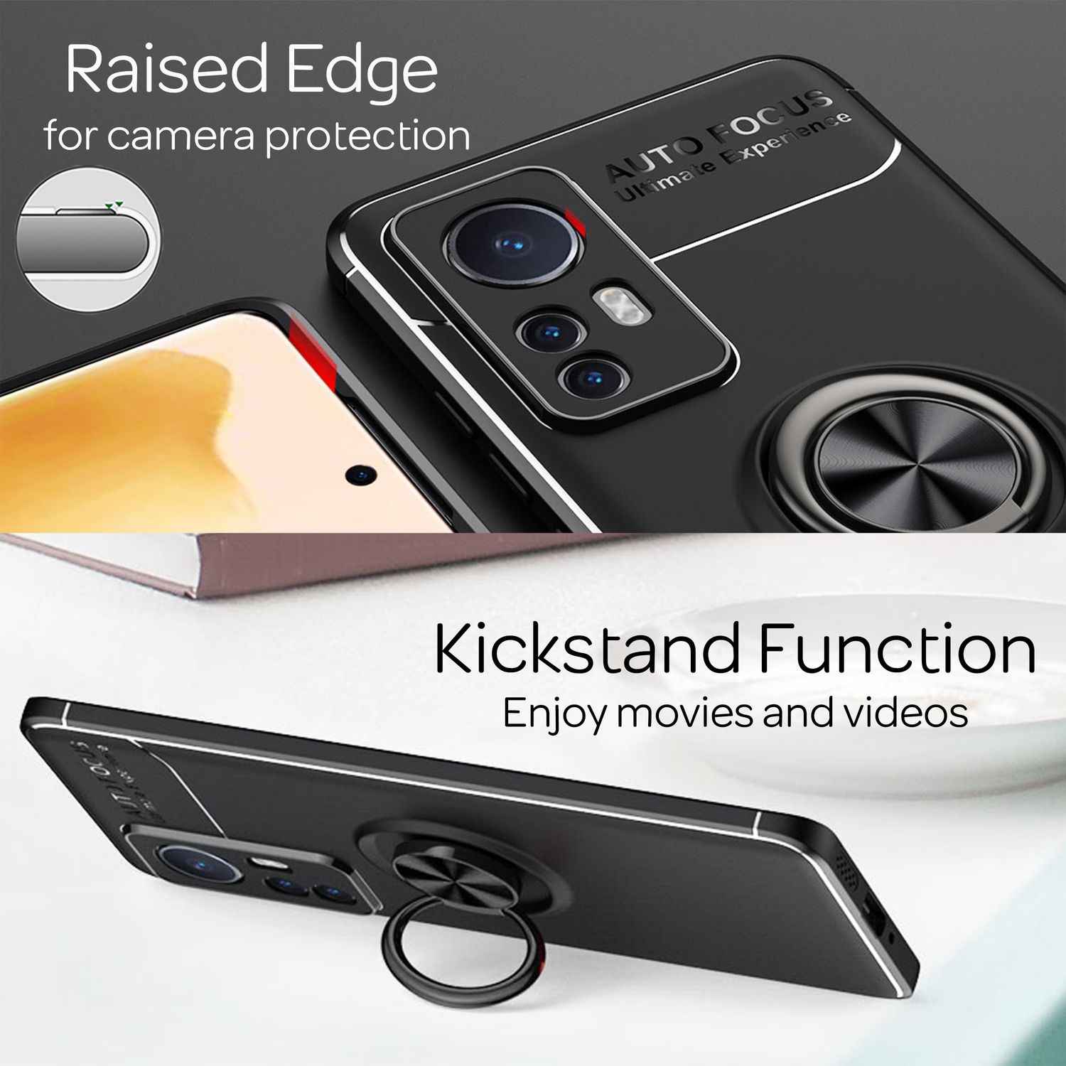 Matt-Schwarze Ringhülle für Xiaomi 12 / Xiaomi 12X - Handy Silikon Hülle Case