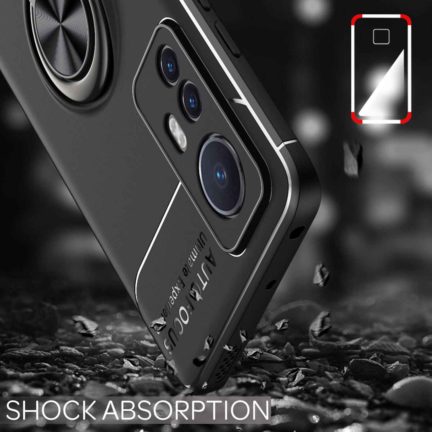 Matt-Schwarze Ringhülle für Xiaomi 12 / Xiaomi 12X - Handy Silikon Hülle Case