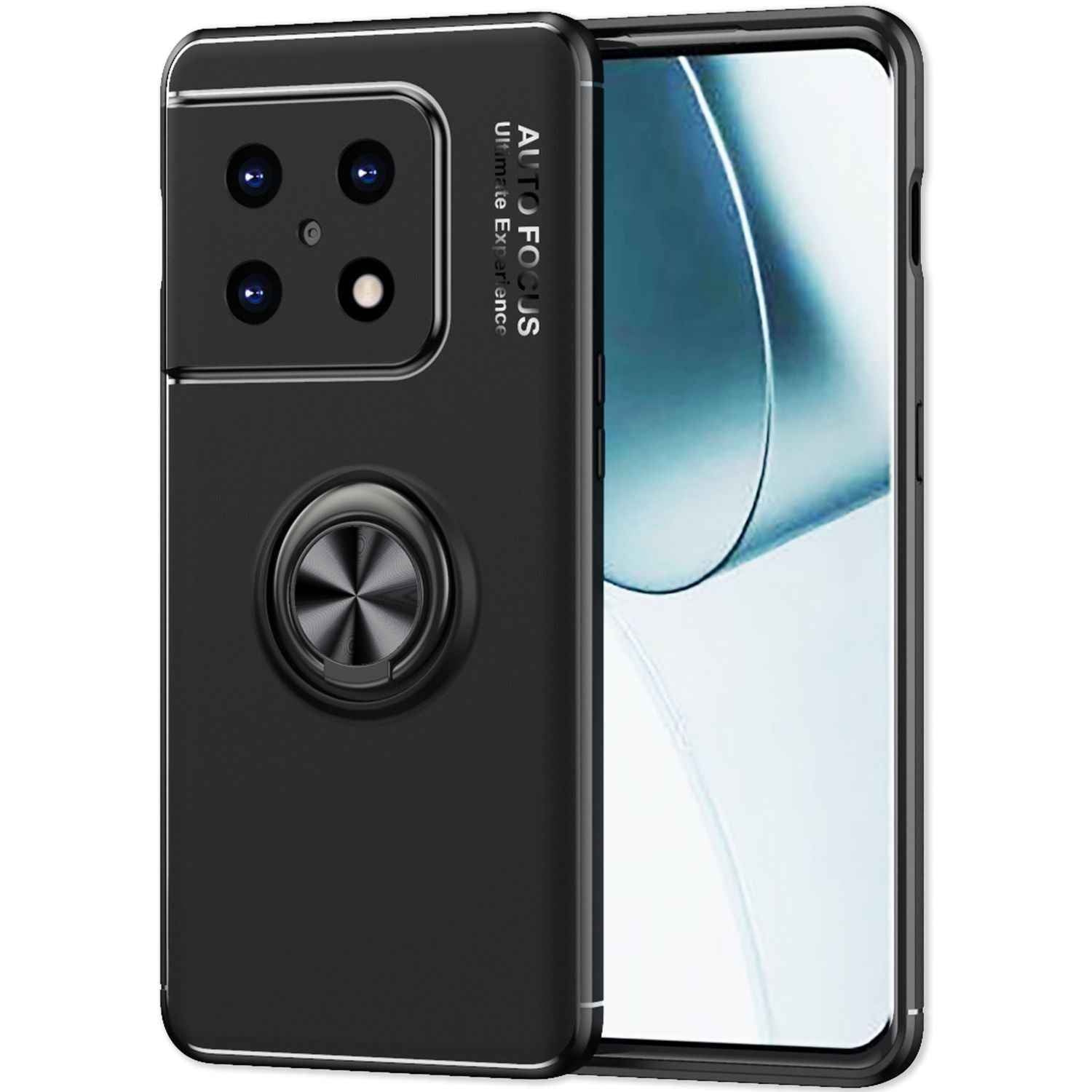 Matt-Schwarze Ringhülle für OnePlus 10 Pro - Handy Silikon Hülle Smartphone Case