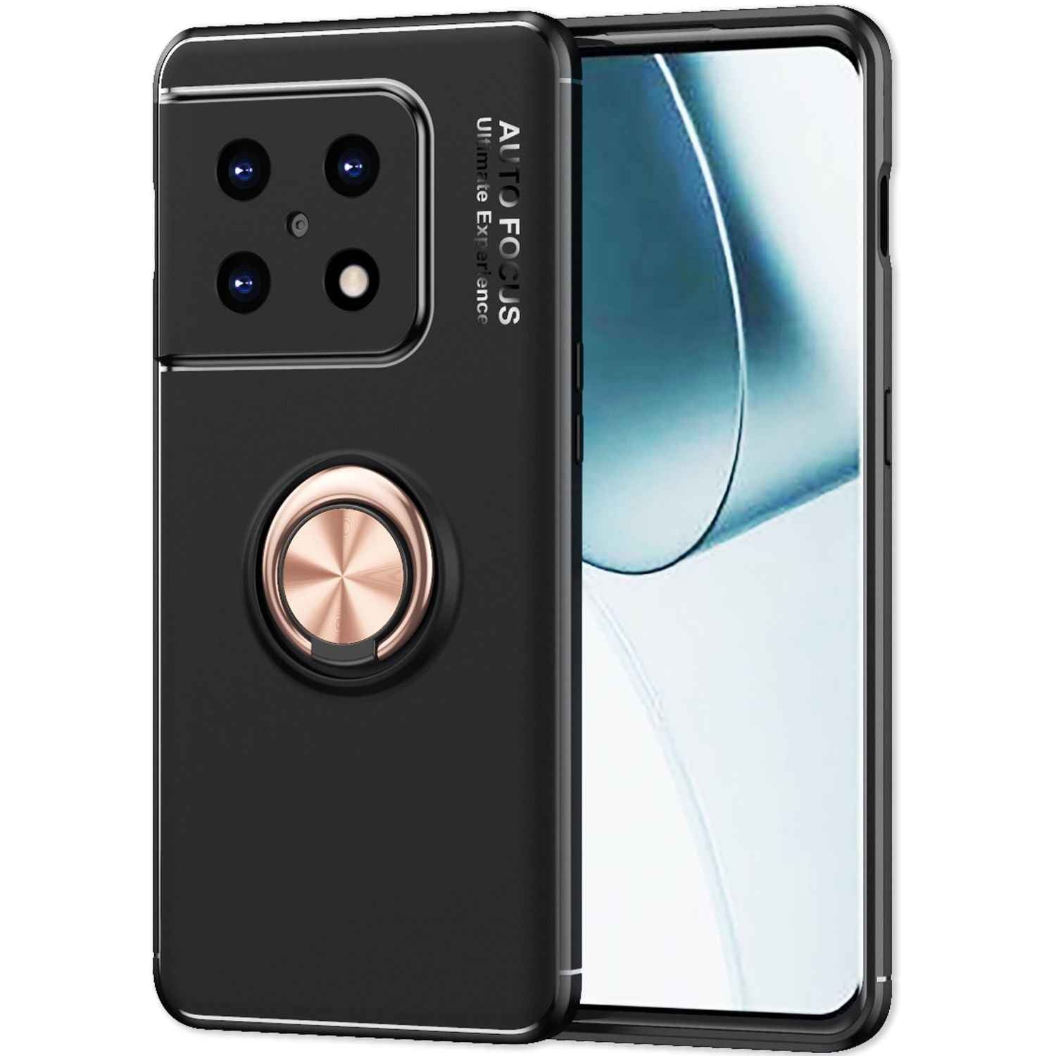 Matt-Schwarze Ringhülle für OnePlus 10 Pro - Handy Silikon Hülle Smartphone Case
