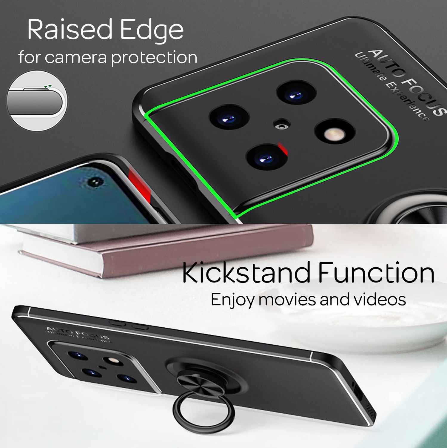 Matt-Schwarze Ringhülle für OnePlus 10 Pro - Handy Silikon Hülle Smartphone Case
