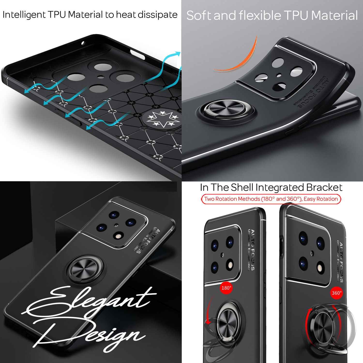 Matt-Schwarze Ringhülle für OnePlus 10 Pro - Handy Silikon Hülle Smartphone Case