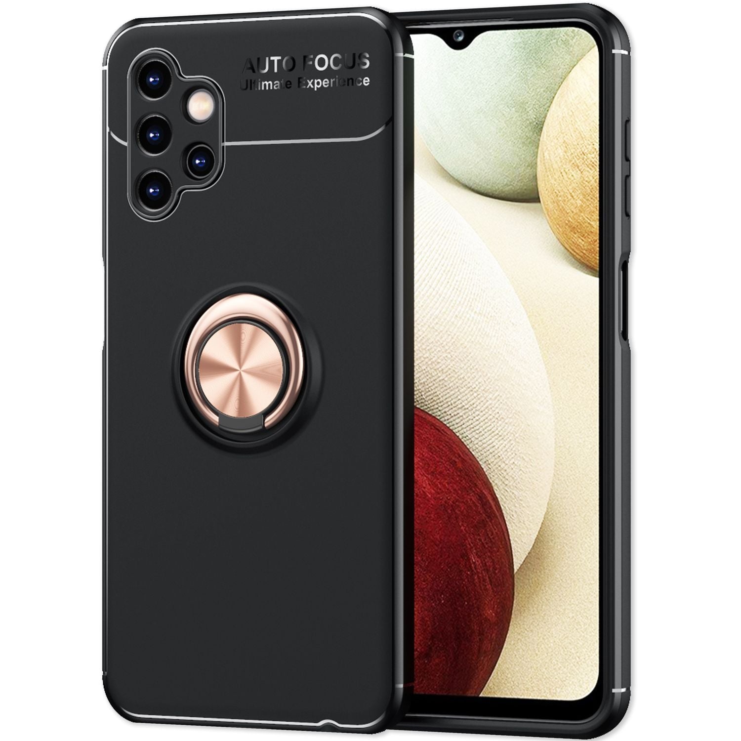 Vorderansicht der matt-schwarzen Ringhülle für Samsung Galaxy A13 von Zeus