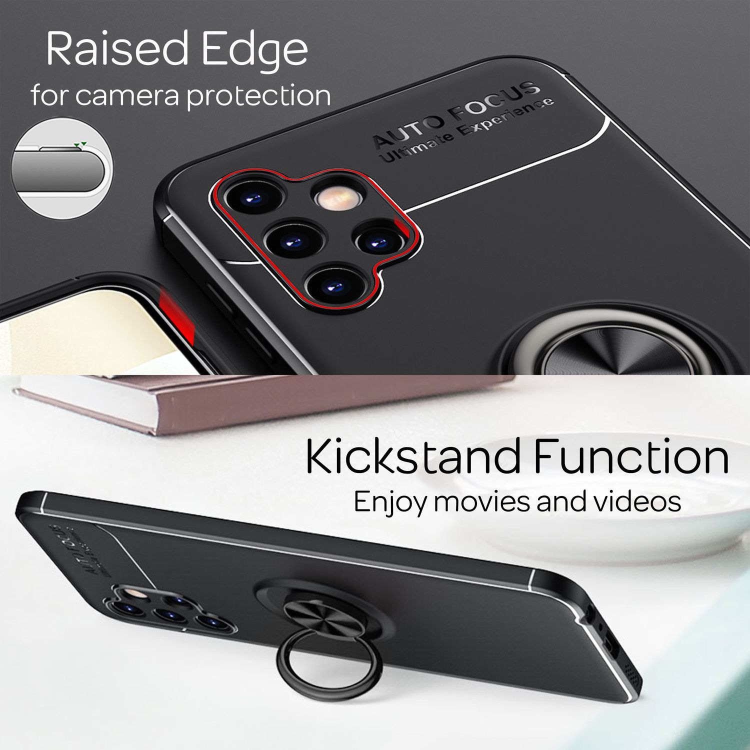 Detailansicht der matt-schwarzen Ringhülle für Samsung Galaxy A13 von Zeus