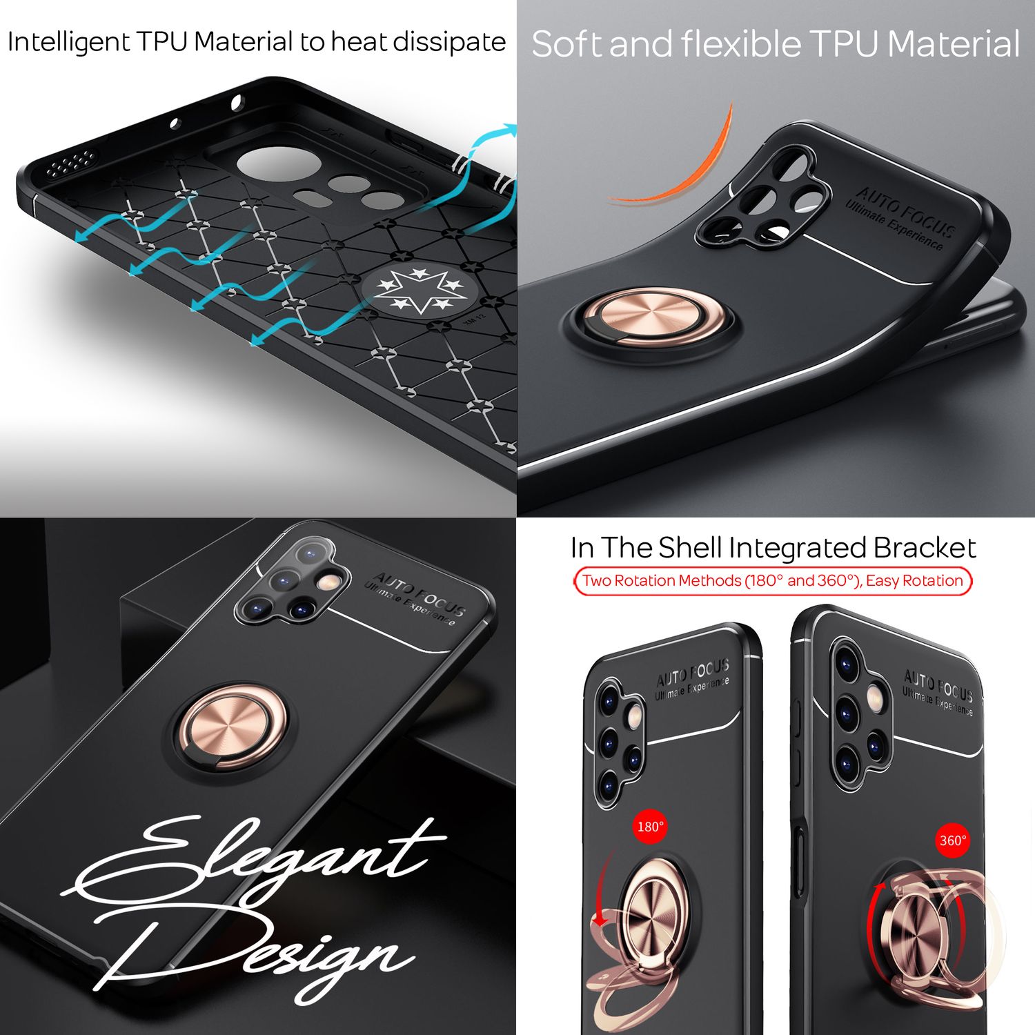 Detailaufnahme der matt-schwarzen Ringhülle für Samsung Galaxy A13 von Zeus