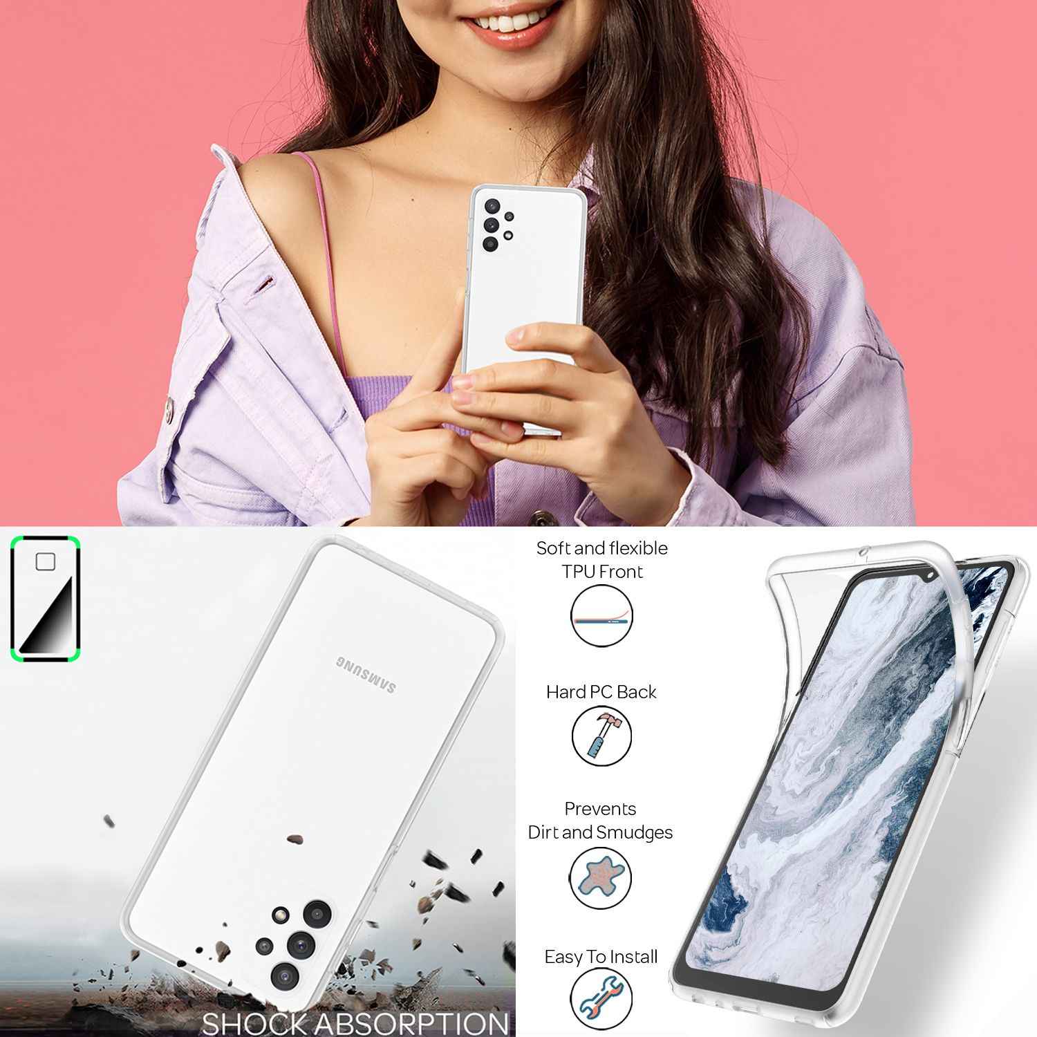 Für Samsung Galaxy A13 - Klare 360° Schutzhülle Anti-Gelb Robust Etui