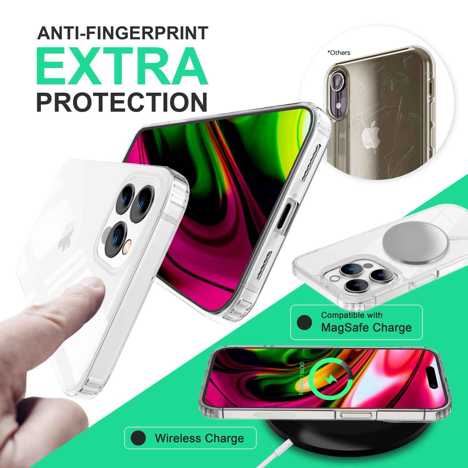 Hülle für iPhone 14 Pro - Klar Kratzfest Transparent Hard Case & Silikon Bumper