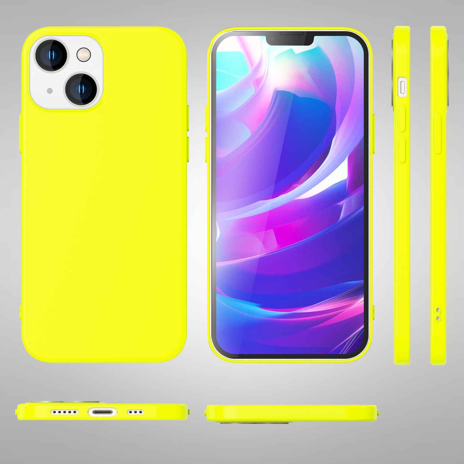 Hülle für iPhone 14 Plus - Bunte Neon Silikon Handyhülle Samtig Rutschfest Cover
