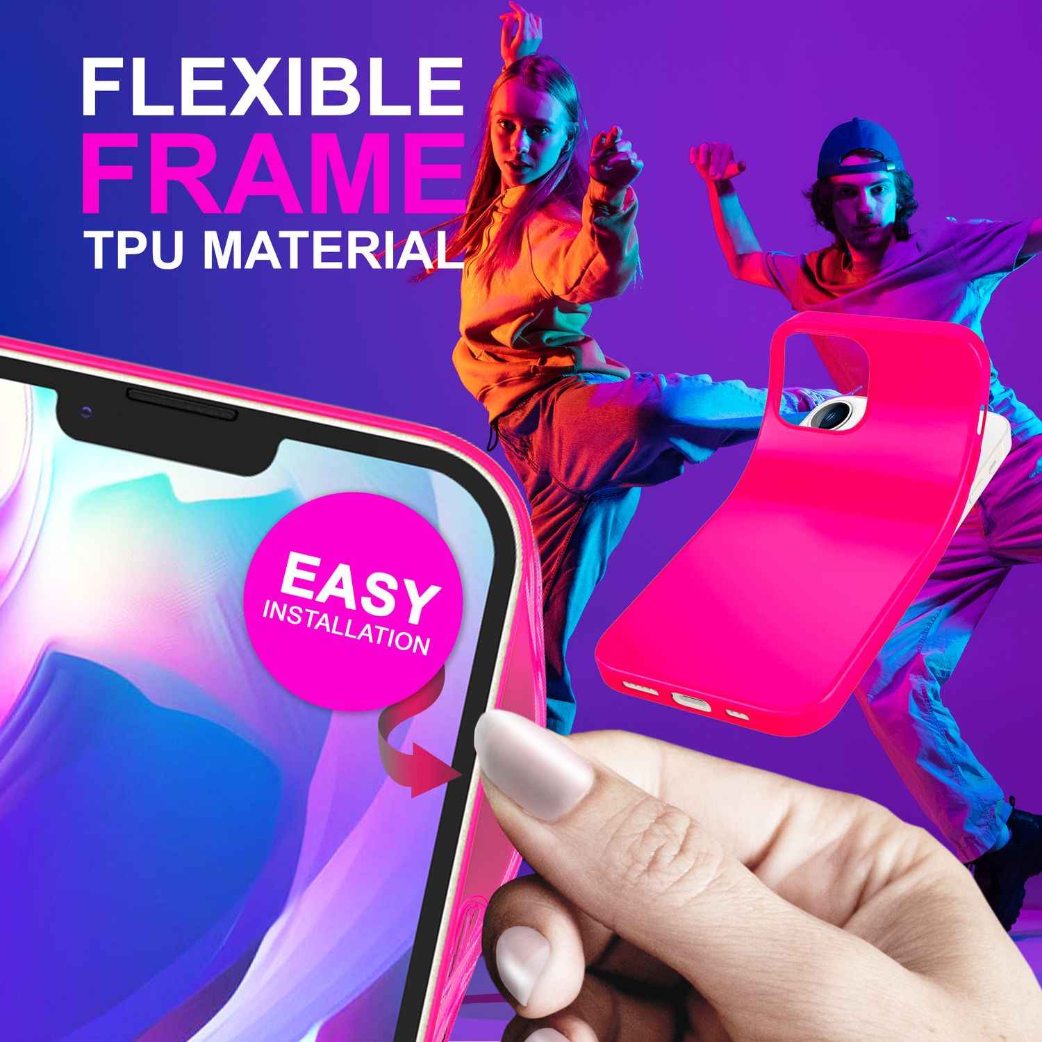 Hülle für iPhone 14 Plus - Bunte Neon Silikon Handyhülle Samtig Rutschfest Cover
