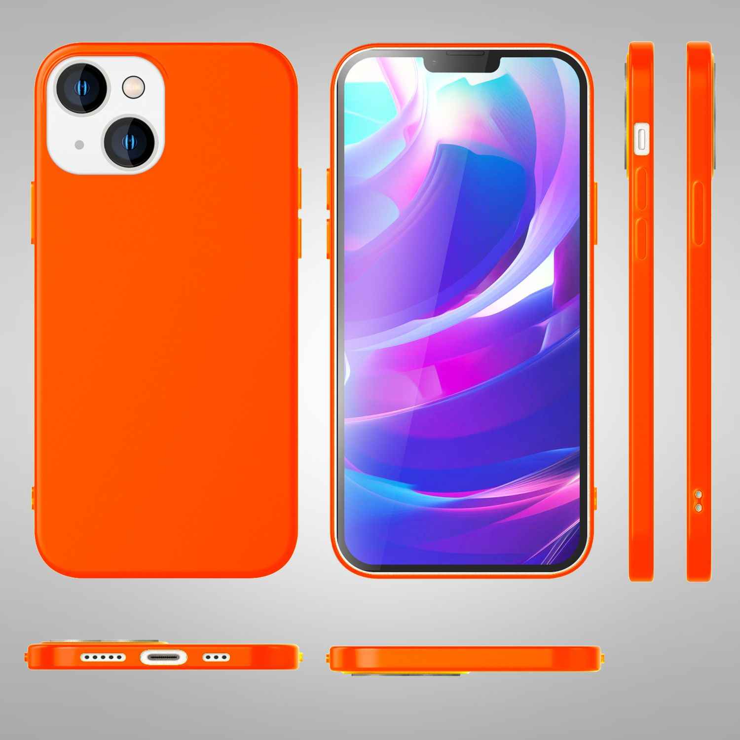 Hülle für iPhone 14 Plus - Bunte Neon Silikon Handyhülle Samtig Rutschfest Cover