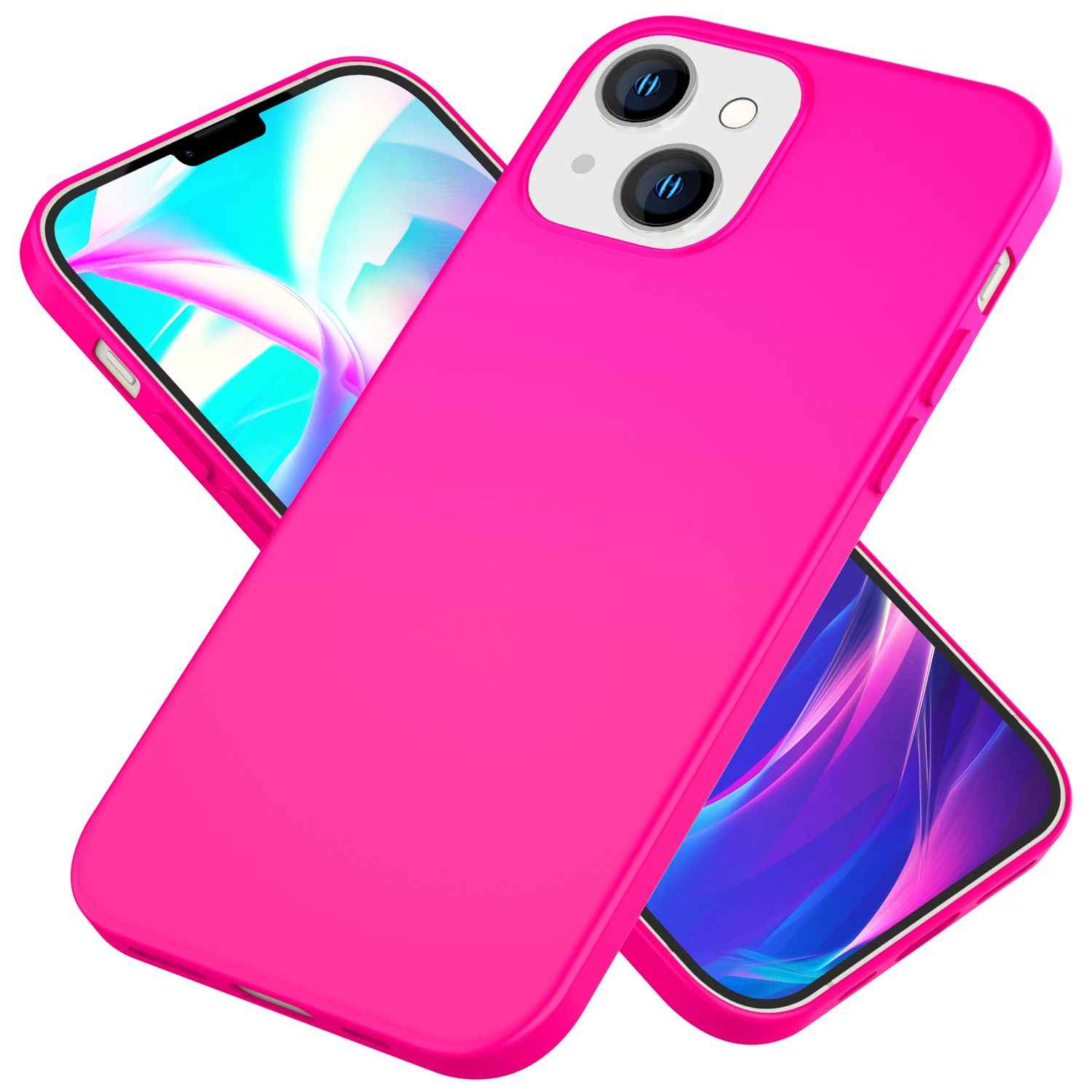 Hülle für iPhone 14 Plus - Bunte Neon Silikon Handyhülle Samtig Rutschfest Cover