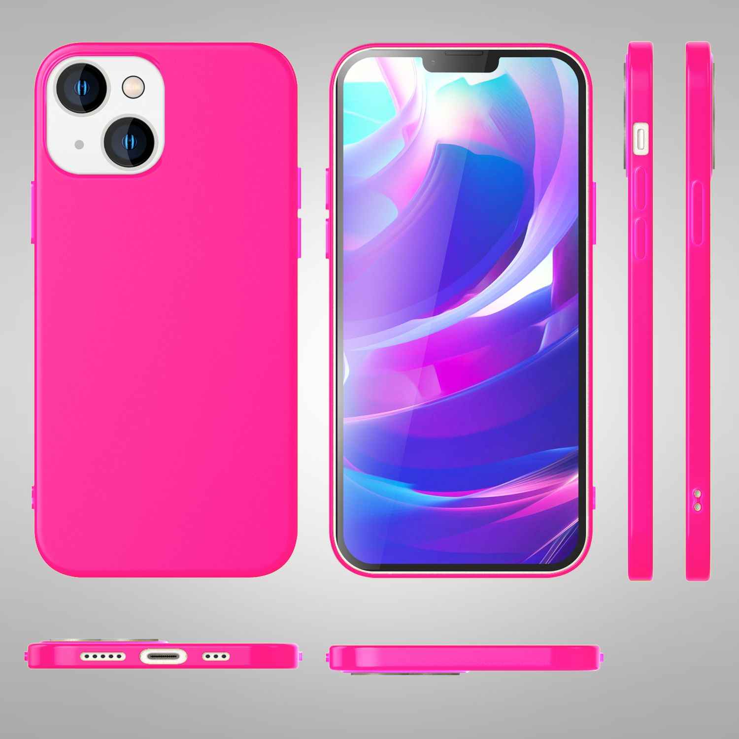 Hülle für iPhone 14 Plus - Bunte Neon Silikon Handyhülle Samtig Rutschfest Cover