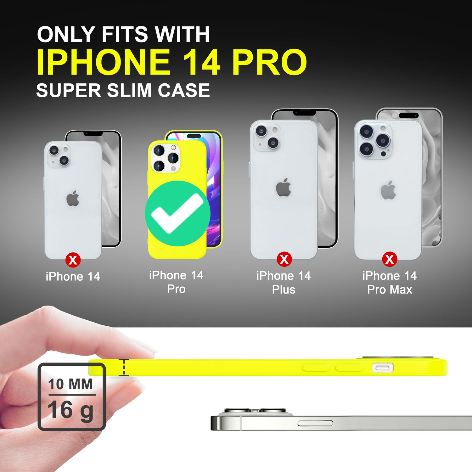 Seitenansicht der bunten Neon Silikon Handyhülle von Zeus für iPhone 14 Pro