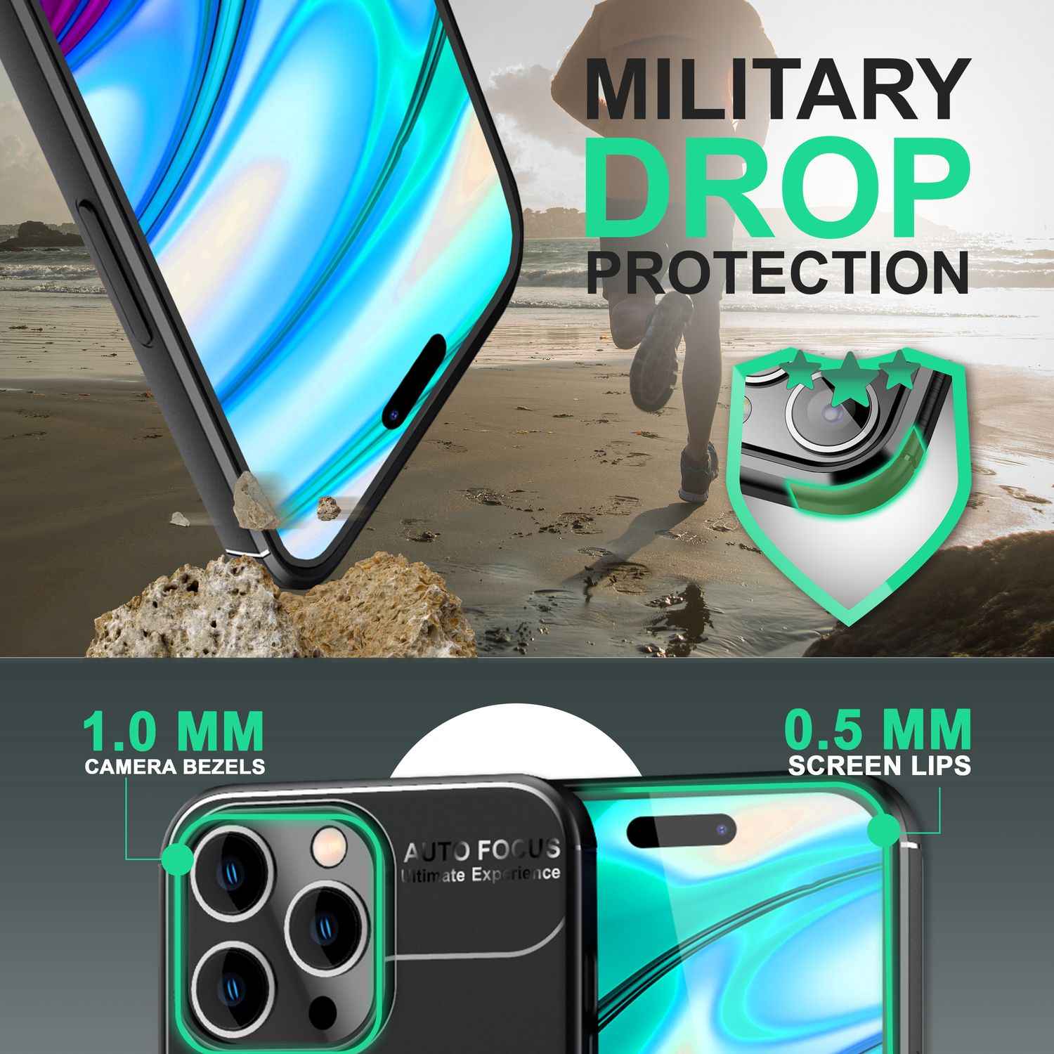 Hülle für iPhone 14 Pro - Matt Schwarz Ring Handyhülle Aufsteller Ständer Cover