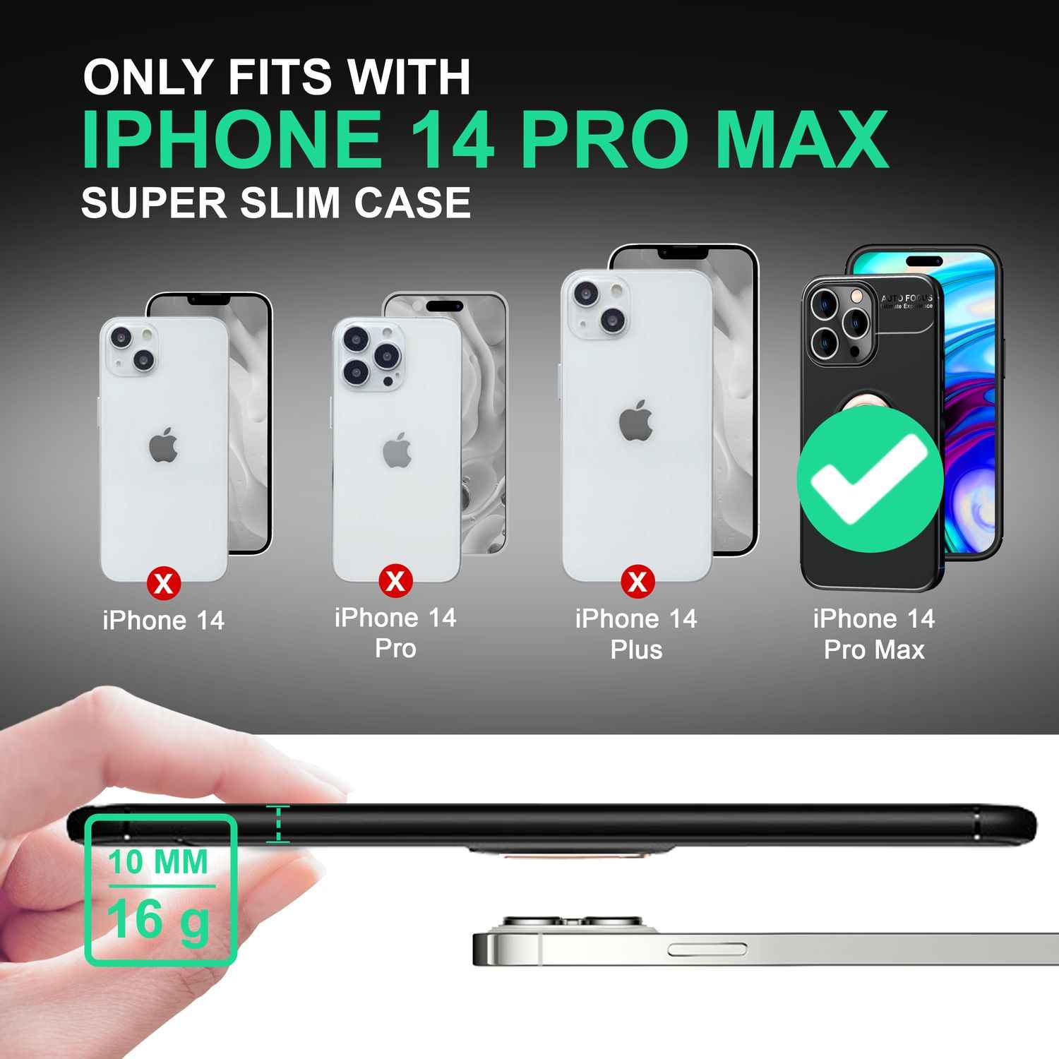 Hülle für iPhone 14 Pro Max - Matt Schwarze Ring Handyhülle Aufsteller Ständer