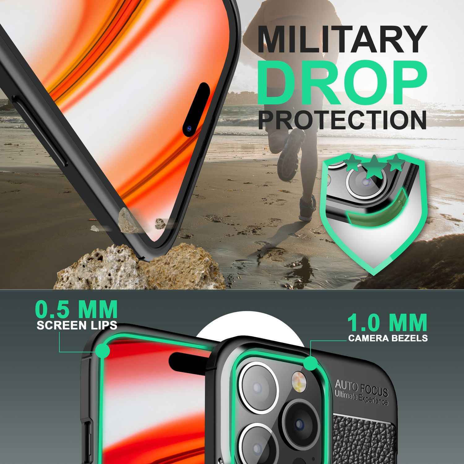Hülle für iPhone 14 Pro - Leder Look Cover Silikon Handyhülle Anti-Fingerabdruck