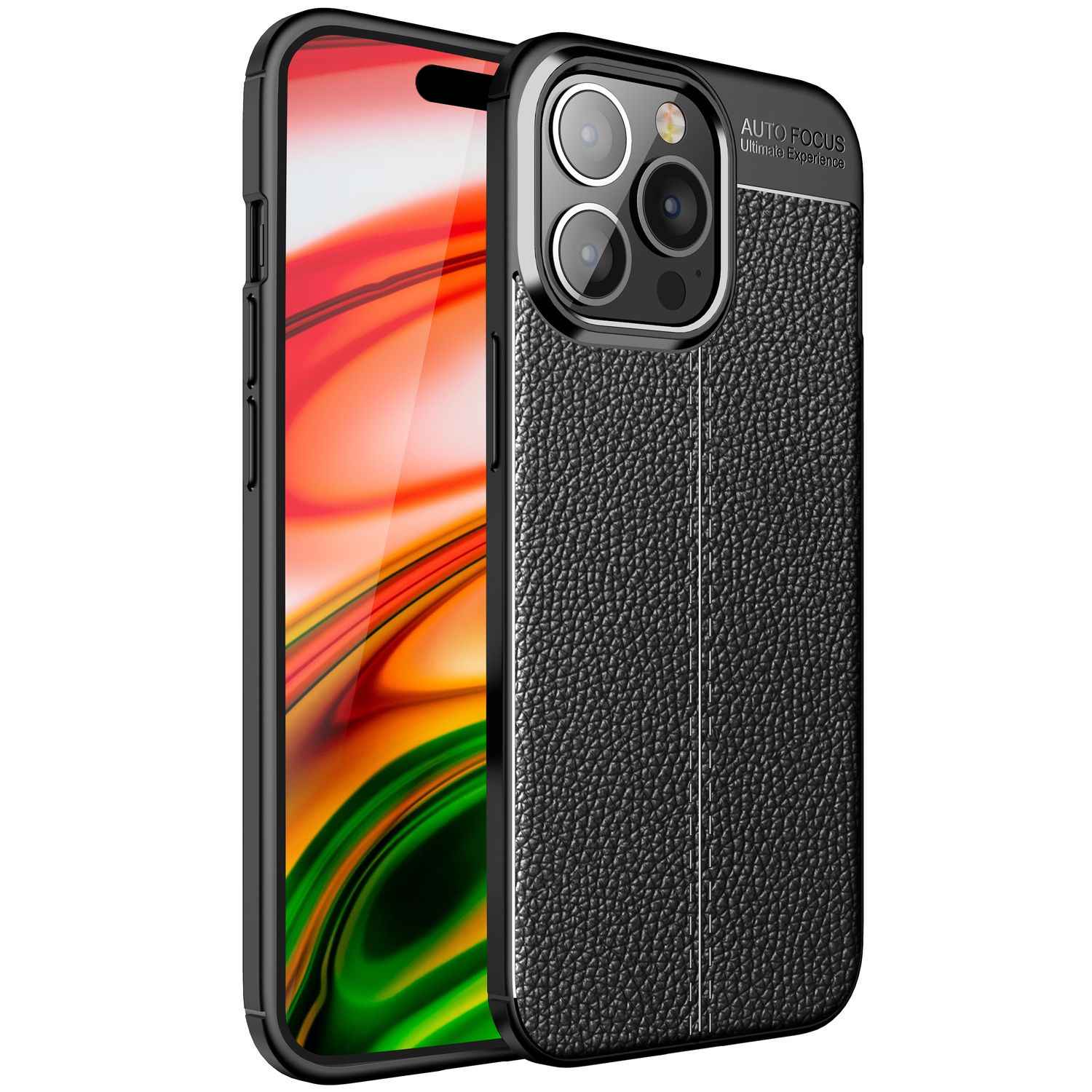 Hülle für iPhone 14 Pro Max - Leder Look Cover Silikon Handyhülle Schutz Case