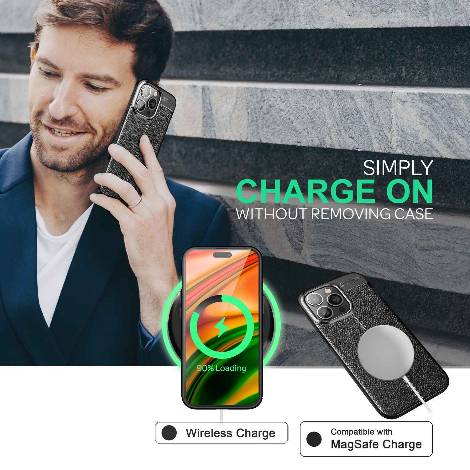 Hülle für iPhone 14 Pro Max - Leder Look Cover Silikon Handyhülle Schutz Case