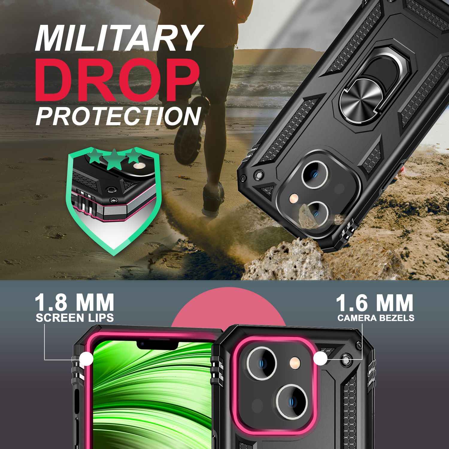 Ring Hülle für iPhone 14 Plus - Military Schutz Stoßfest Outdoor Hard Case Cover