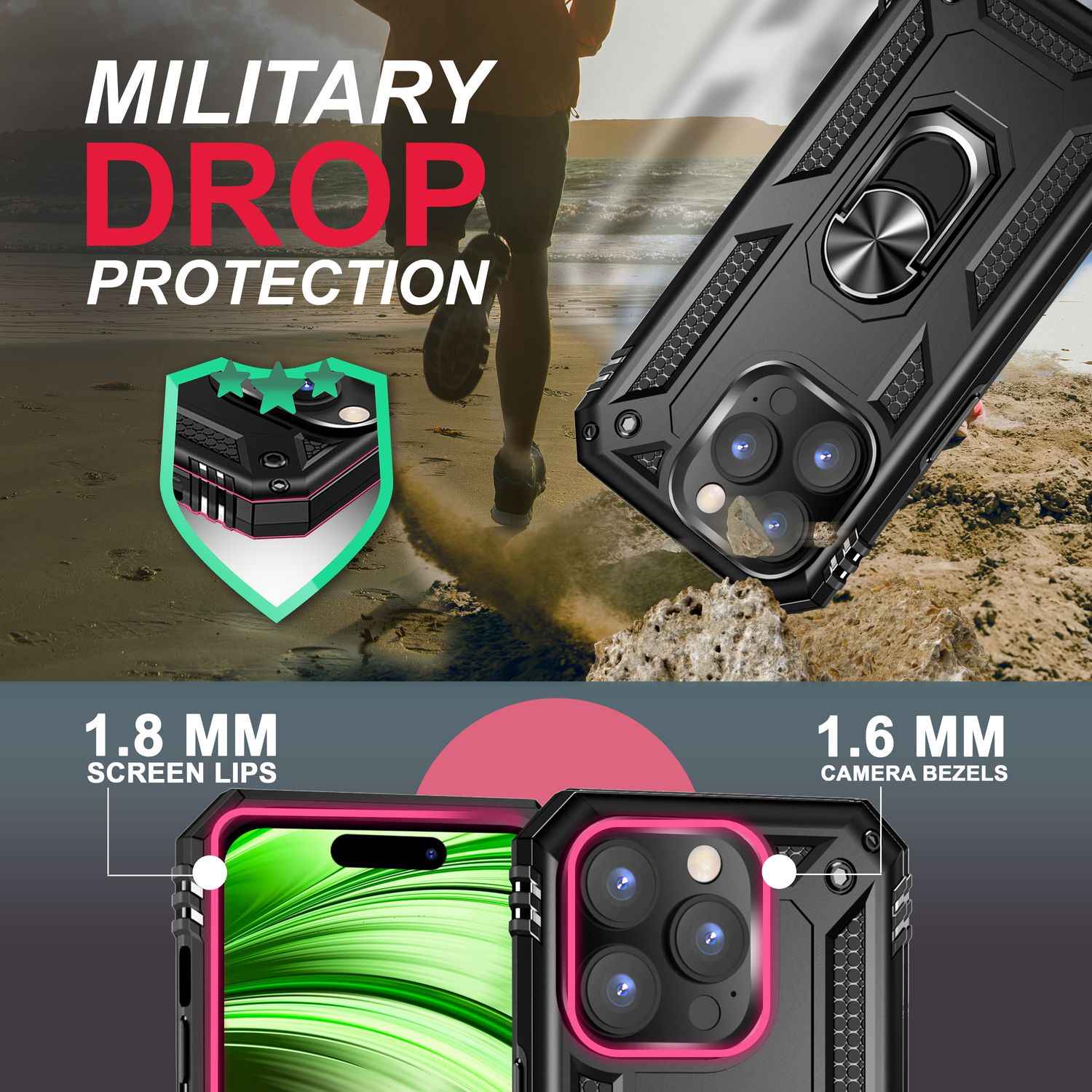 Ring Hülle für iPhone 14 Pro Max - Military Schutz Stoßfest Outdoor Hard Case