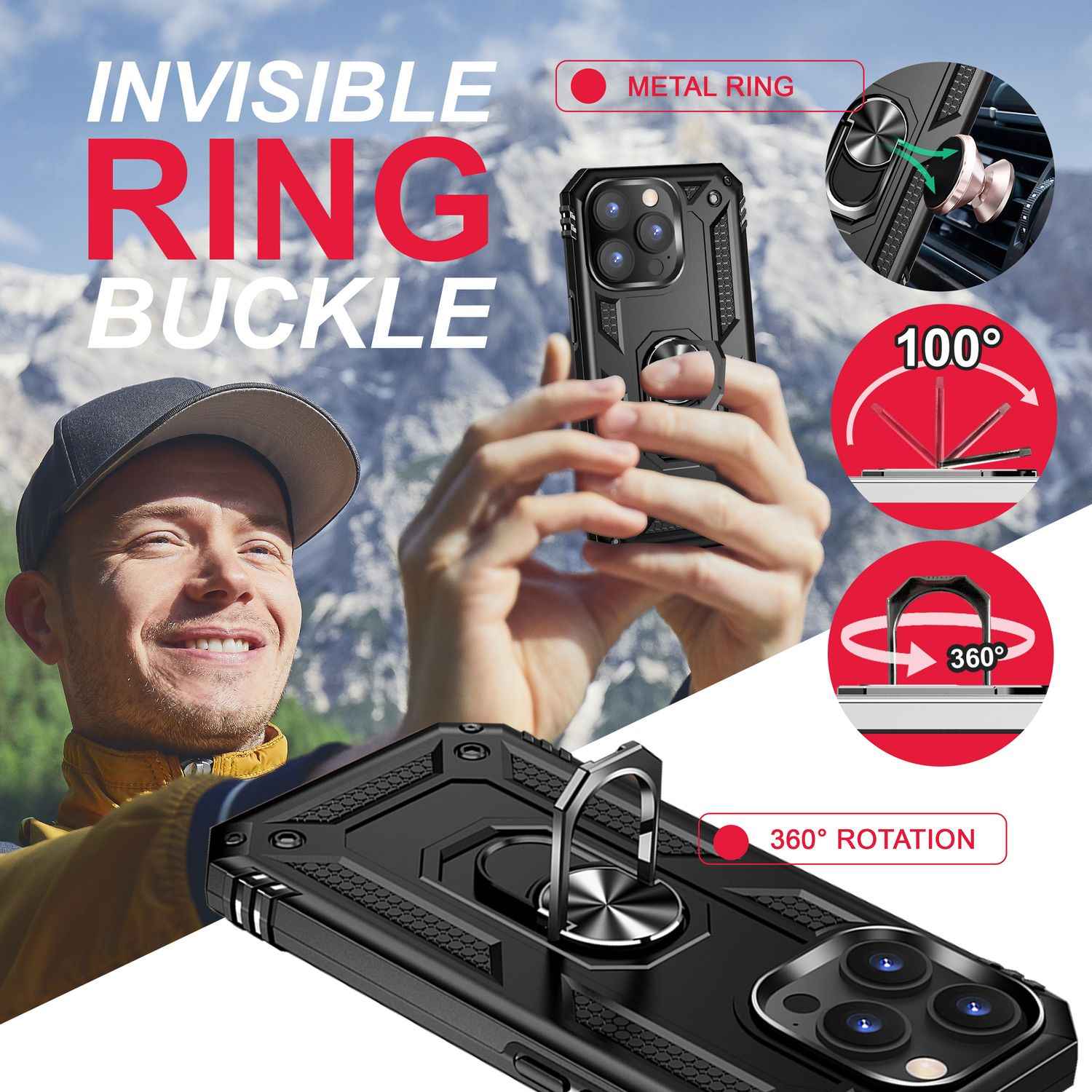 Ring Hülle für iPhone 14 Pro Max - Military Schutz Stoßfest Outdoor Hard Case