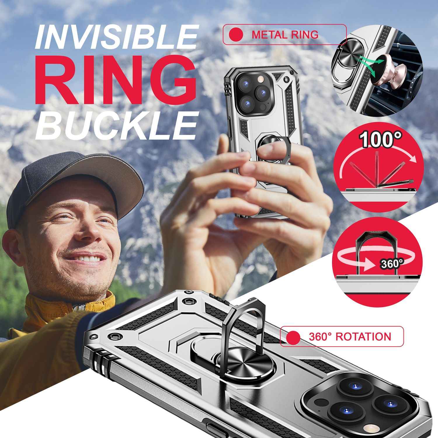Ring Hülle für iPhone 14 Pro Max - Military Schutz Stoßfest Outdoor Hard Case