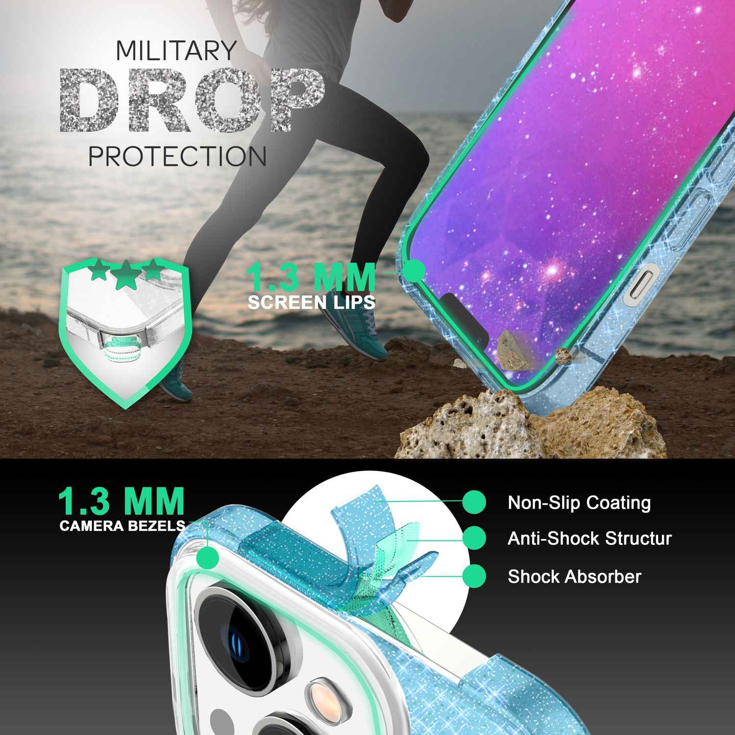 Hülle für iPhone 14 - Glitzer Cover Verstärkte Silikon Handyhülle Glitter Case