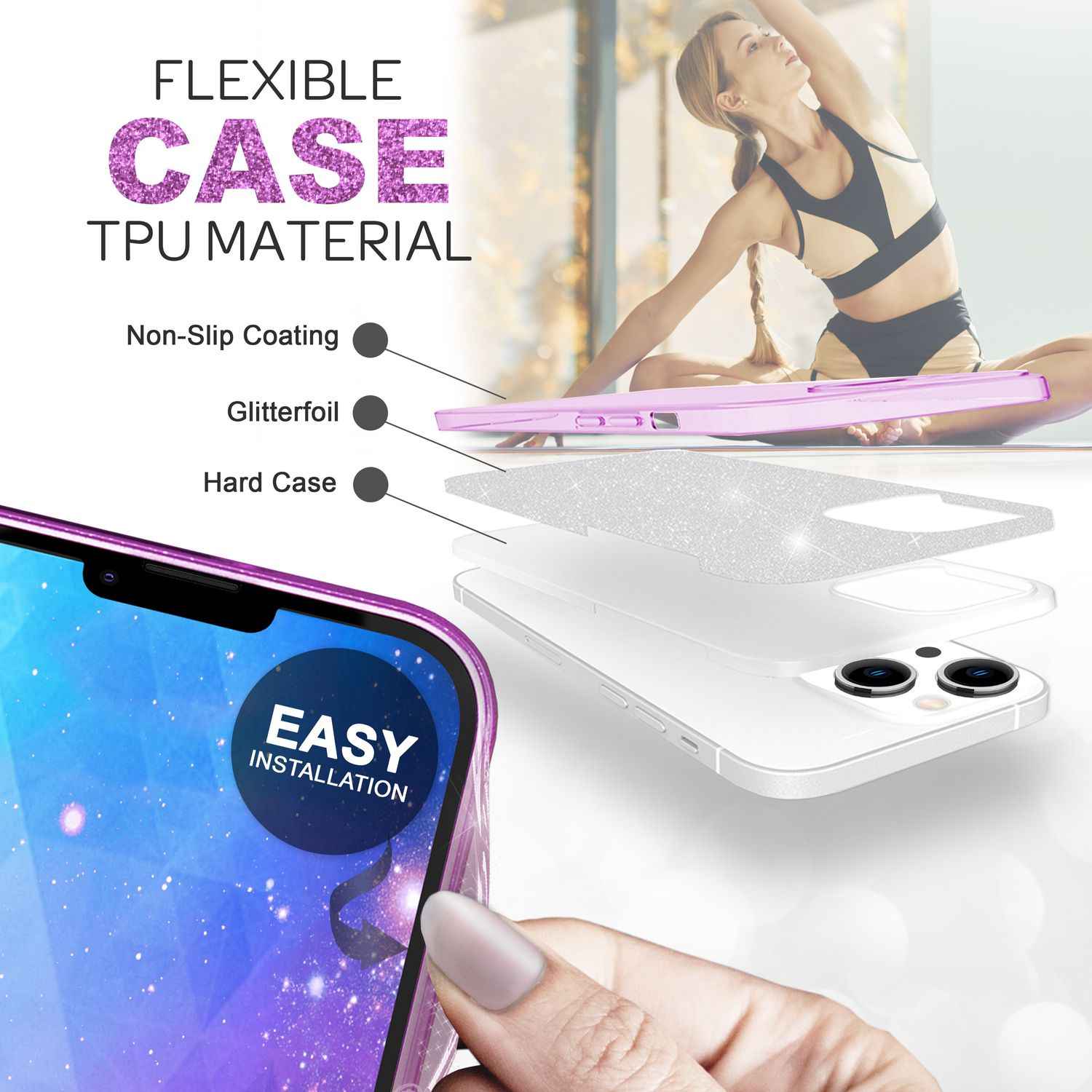 Hülle für iPhone 14 - Glitzer Cover Verstärkte Silikon Handyhülle Glitter Case