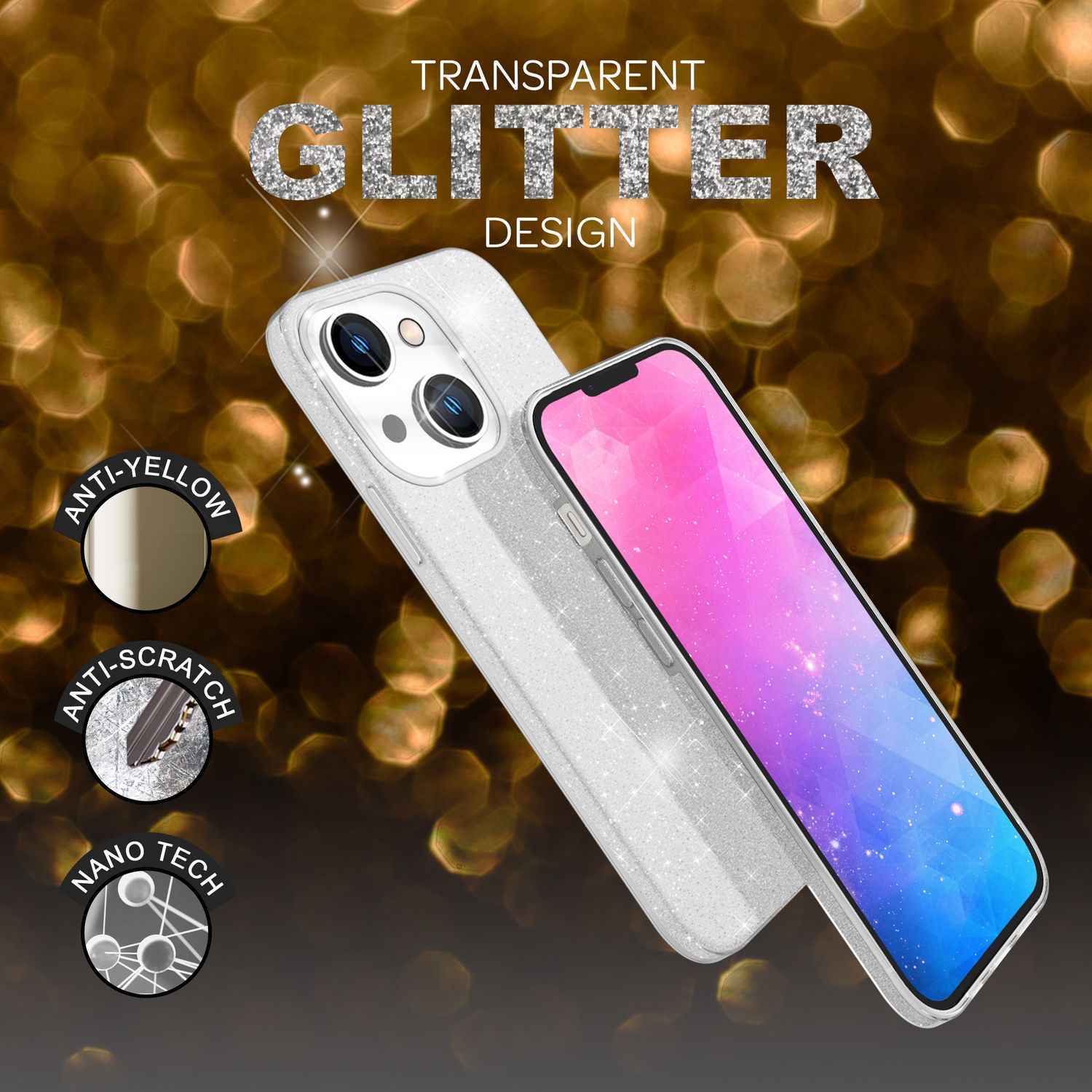 Hülle für iPhone 14 - Glitzer Cover Verstärkte Silikon Handyhülle Glitter Case
